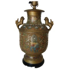 Chinesische Cloisonné-Tischlampe aus Bronze mit Foo Guard Hunden