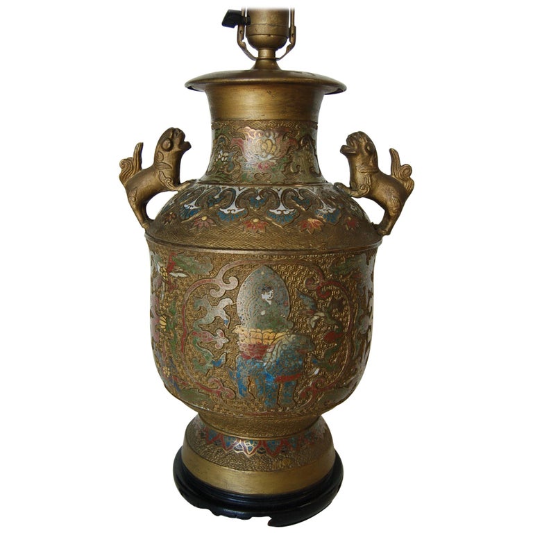 Bronze Chinese Cloisonne Table Lamp with Foo Guard Dogs For Sale at 1stDibs  | cloisonne lamp, chinese bronze lamp, chinese guard dog