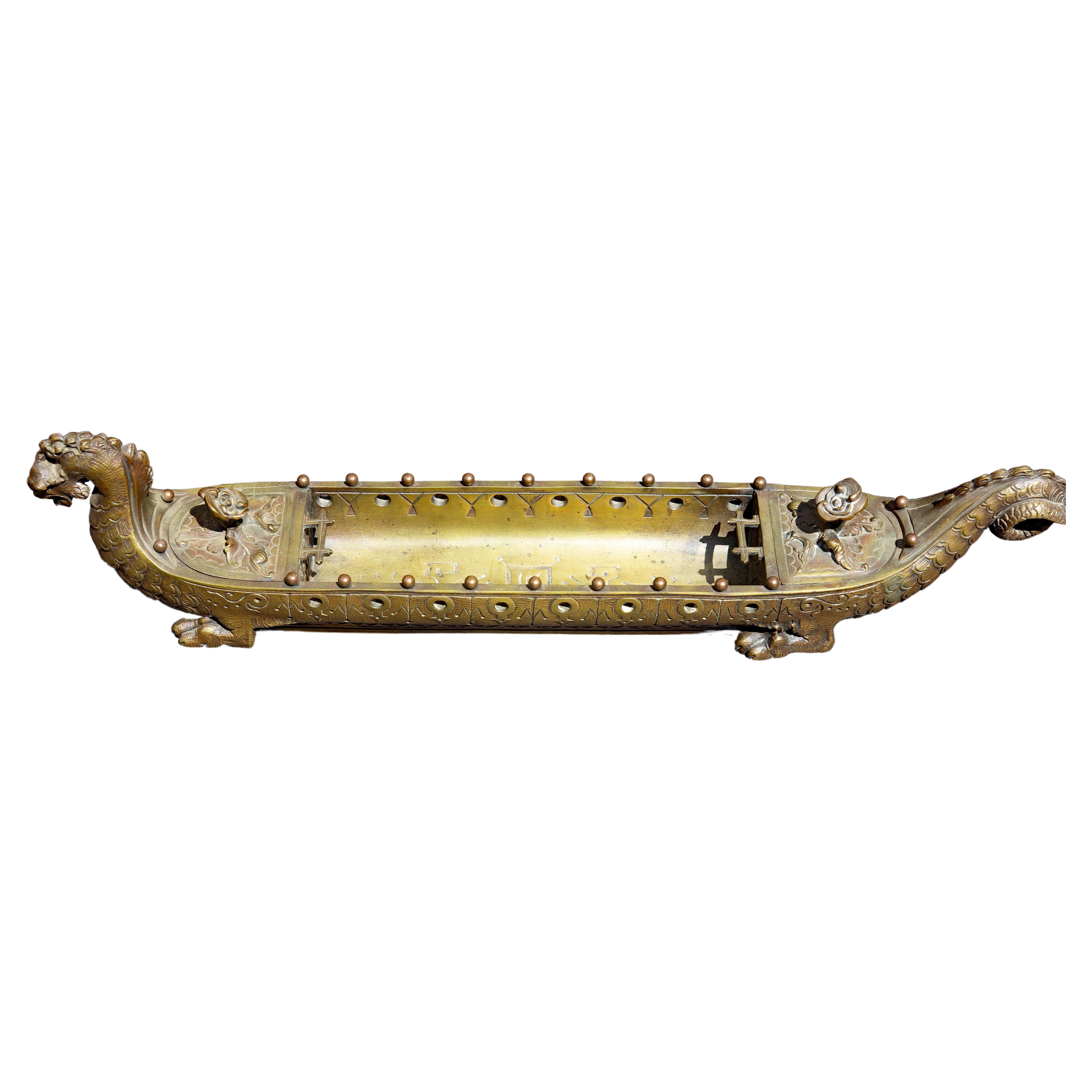 European Bronze Chinese Dragon Boat Inkwell 19th Century For Sale