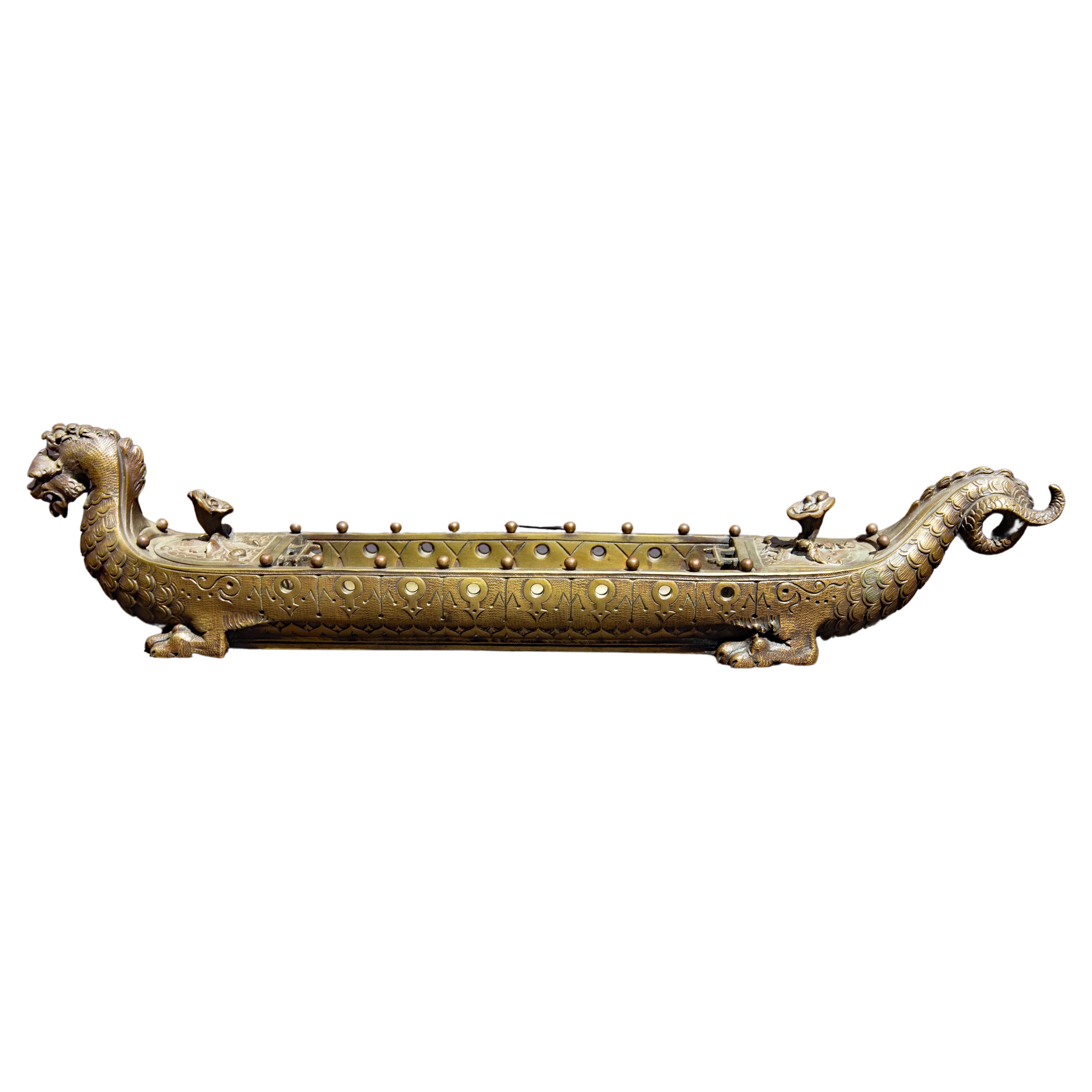 Bronze Chinese Dragon Boat Inkwell 19th Century