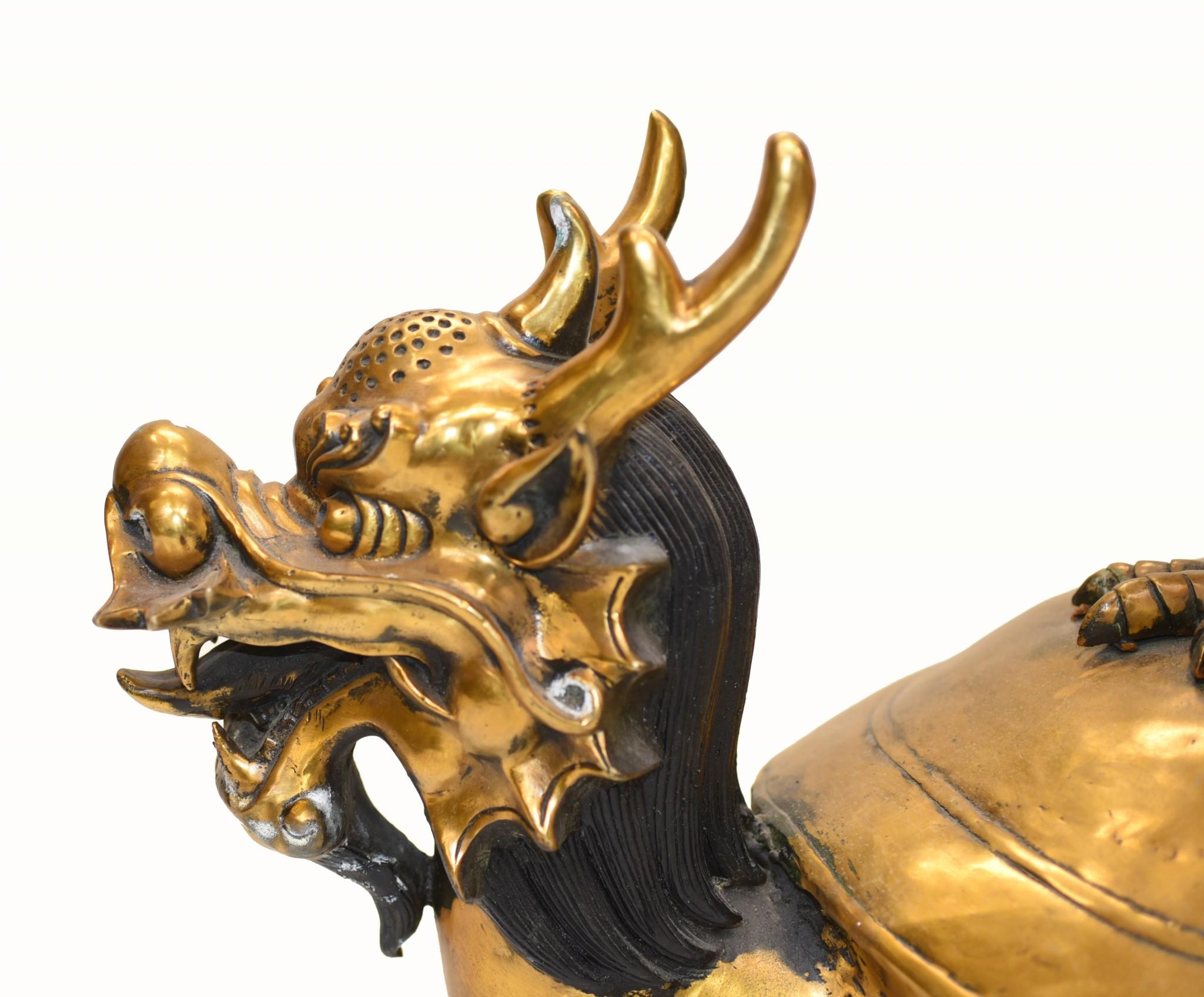 Bronze Chinese Dragon Crane Incense Burner Architectural Temple In Good Condition For Sale In Potters Bar, GB