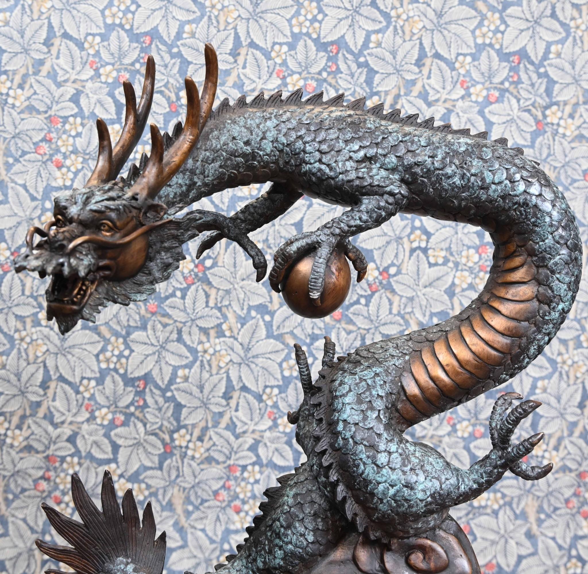 Statue de dragon chinois en bronze Feng Shui asiatique 5