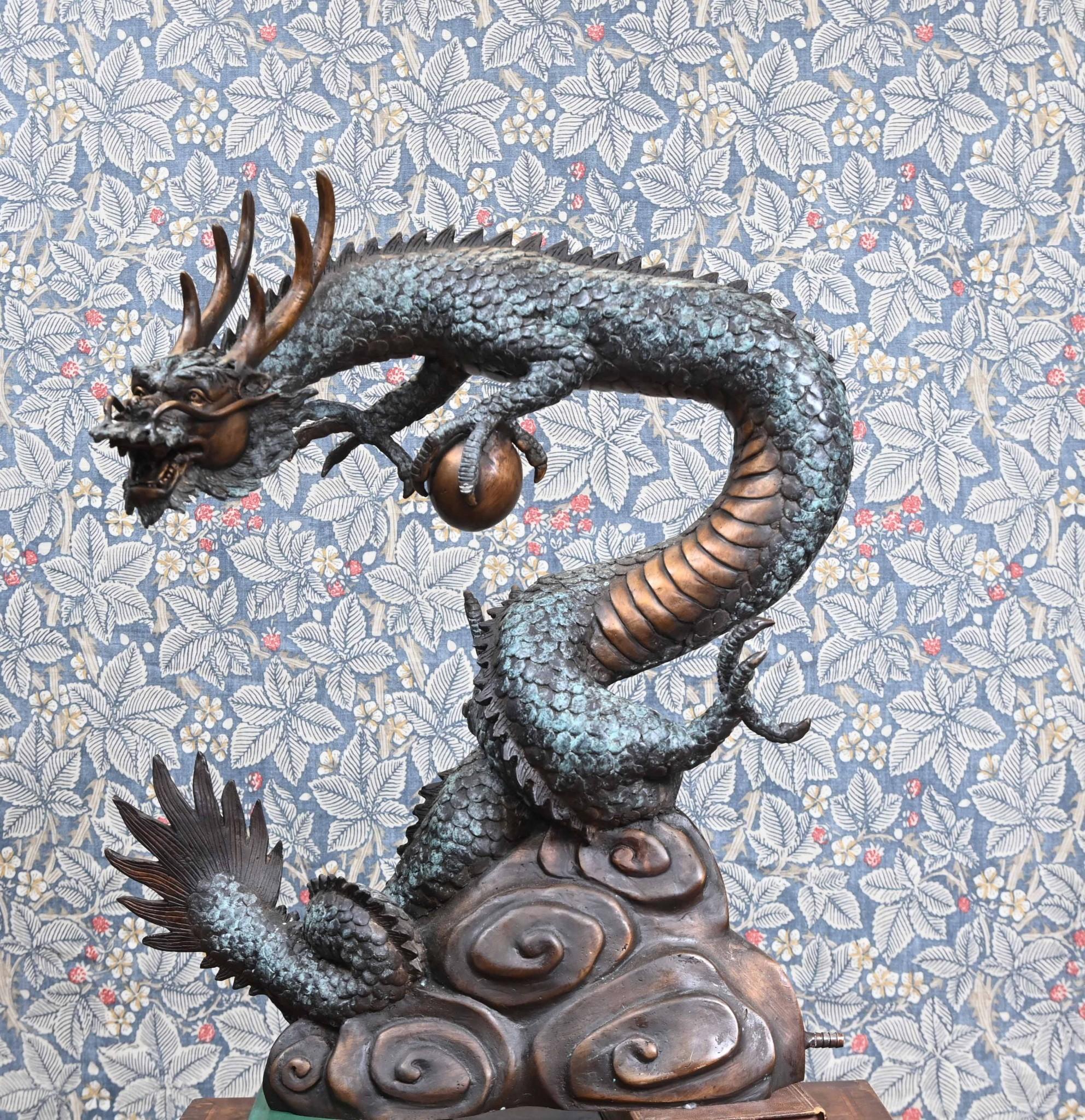 Statue de dragon chinois en bronze Feng Shui asiatique 7