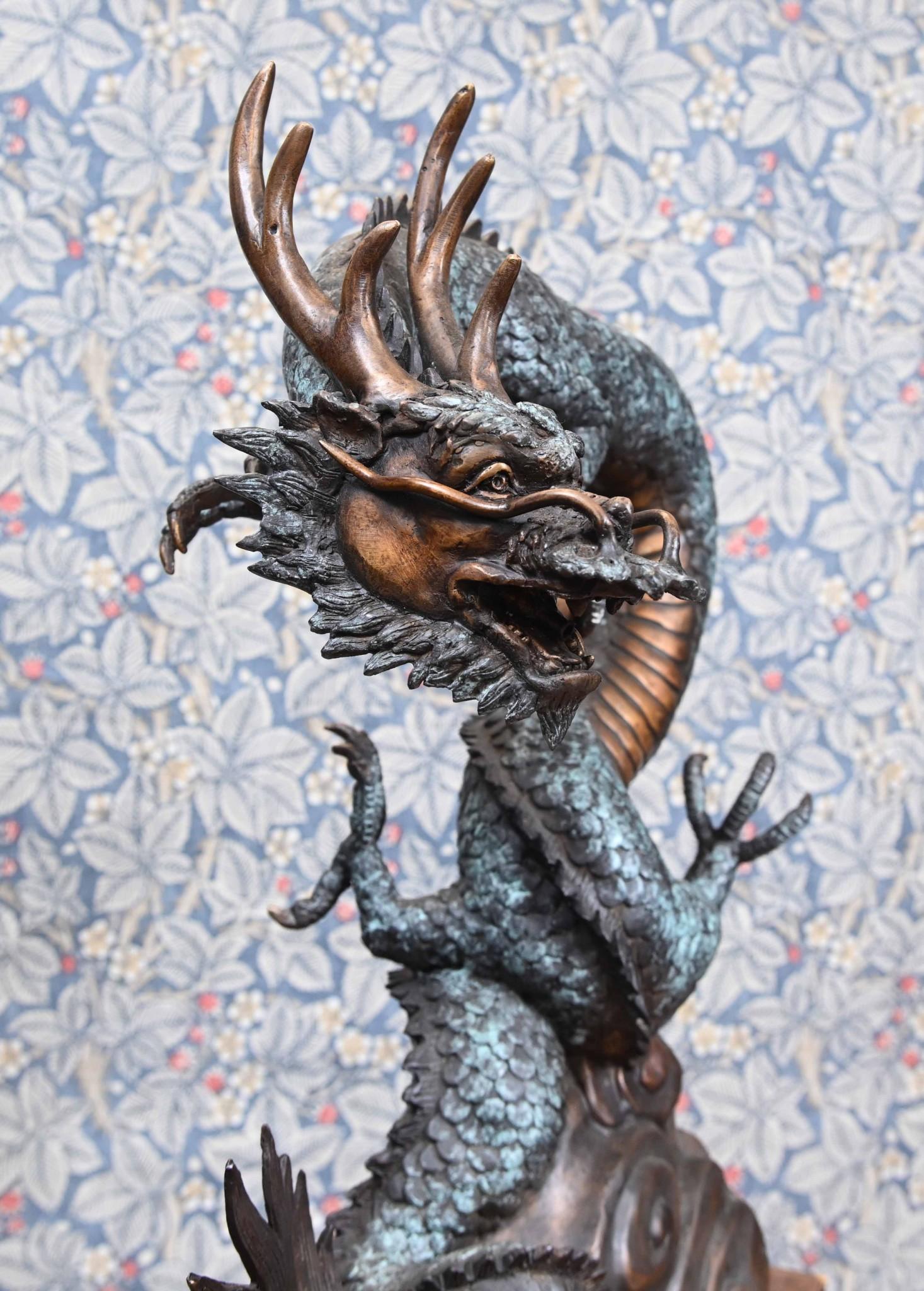 Statue de dragon chinois en bronze Feng Shui asiatique 2
