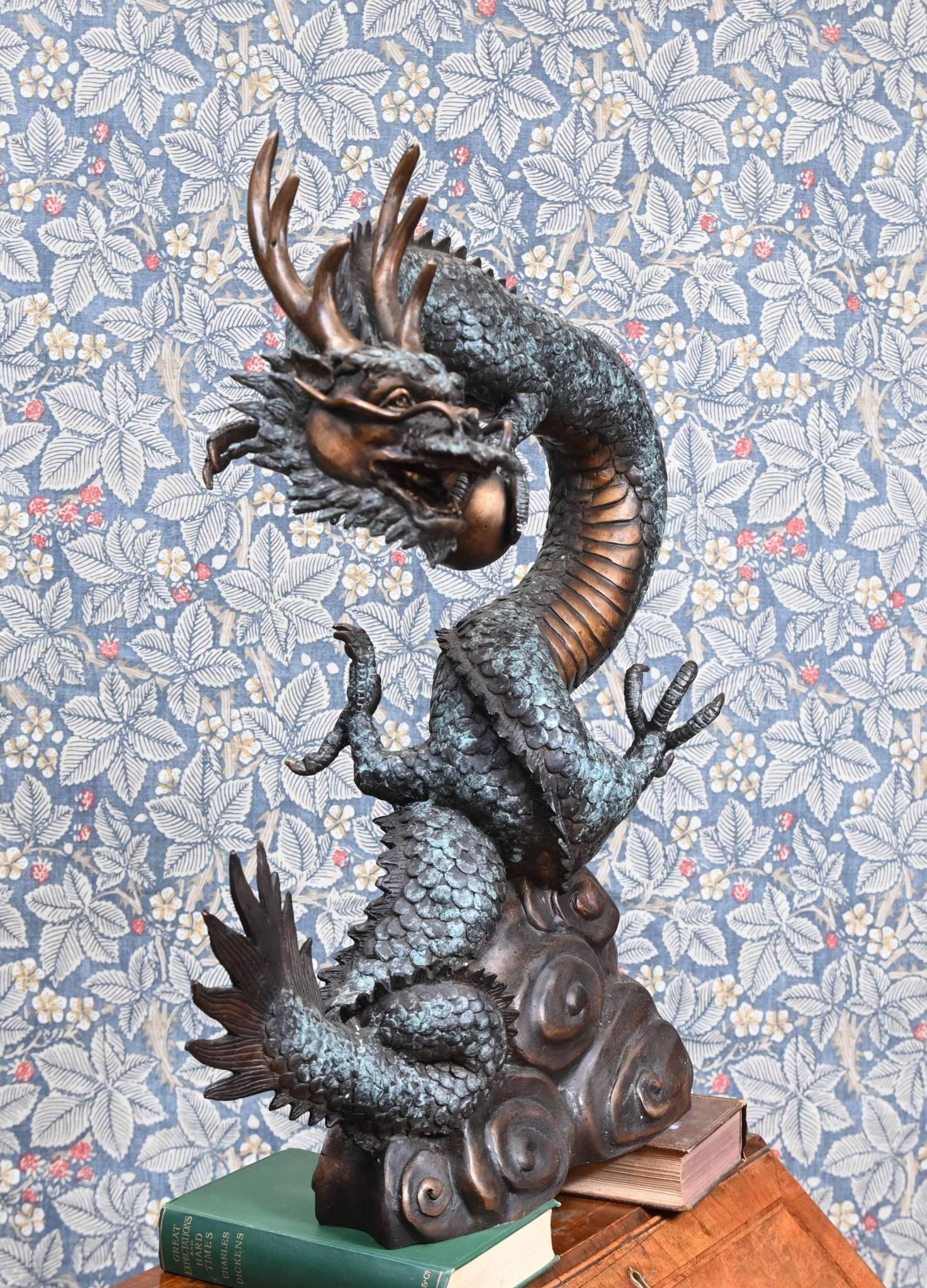 Statue de dragon chinois en bronze Feng Shui asiatique 3