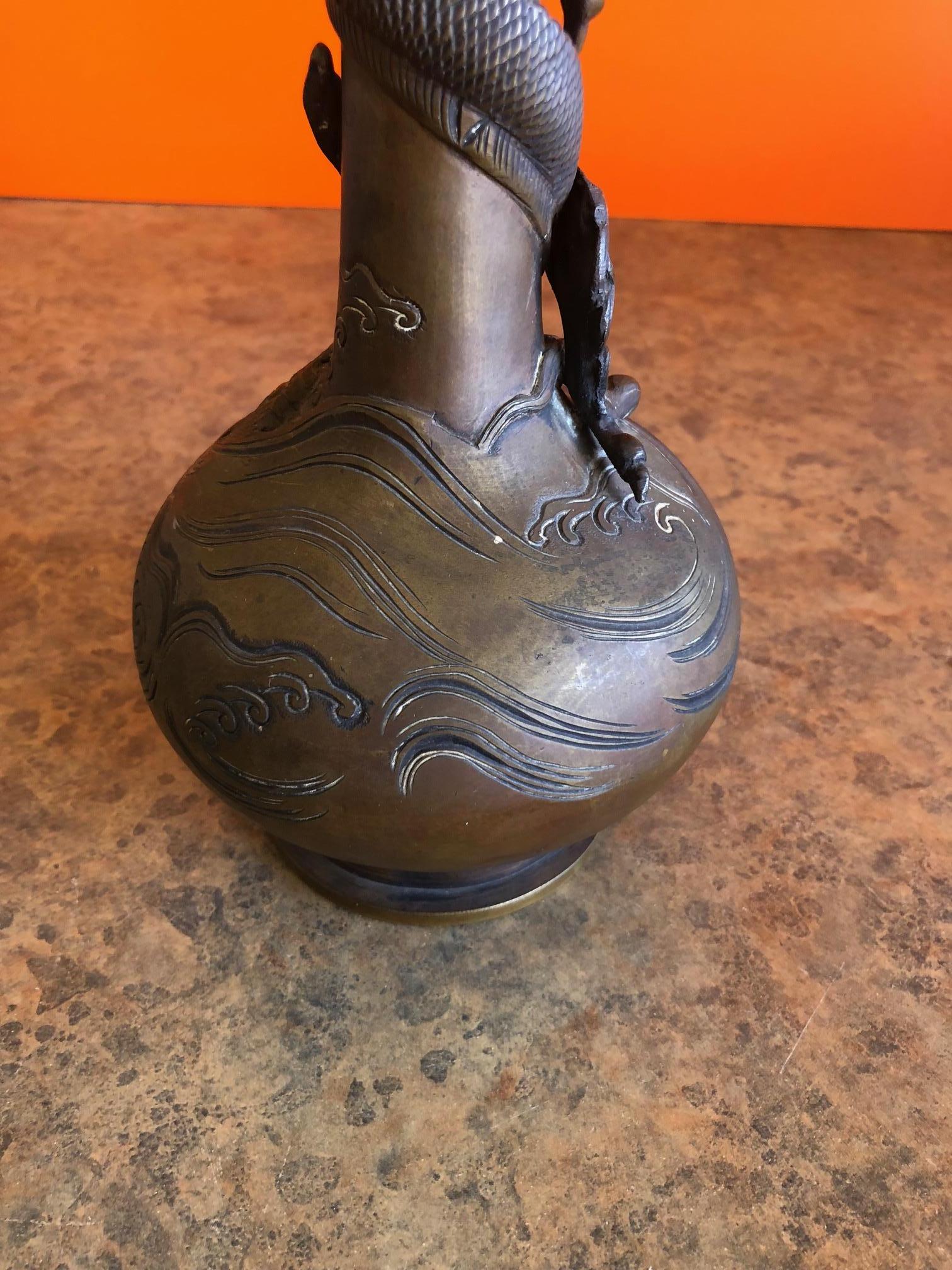 Bronze Chinese Dragon Vase In Good Condition For Sale In San Diego, CA
