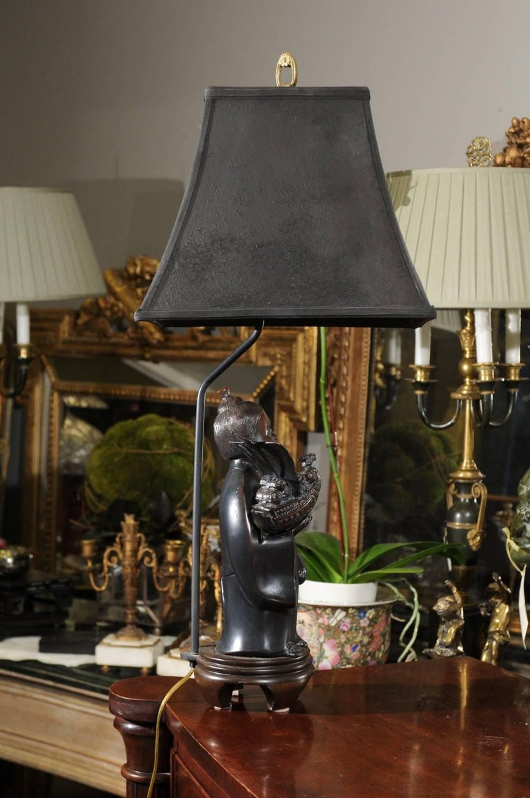 Bronze Chinese Figure Lamp For Sale at 1stDibs