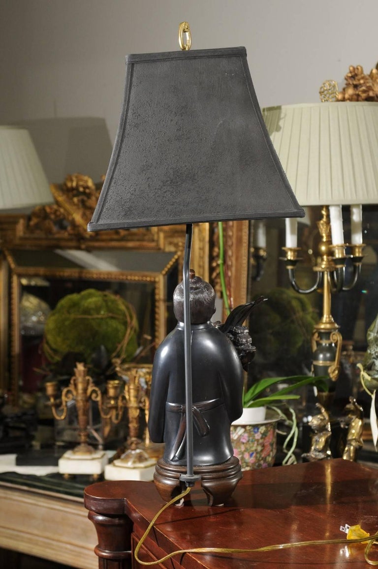 Bronze Chinese Figure Lamp For Sale at 1stDibs
