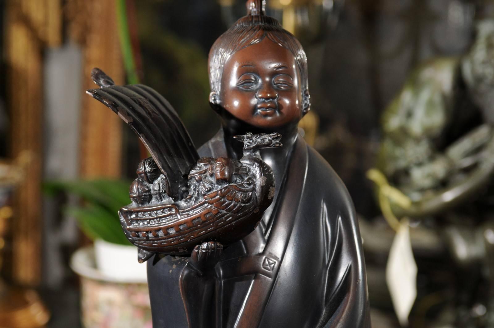 Bronze Chinese Figure Lamp For Sale 4