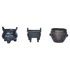 Bronze Chinese Mini Censer Set of Three Incense Burners