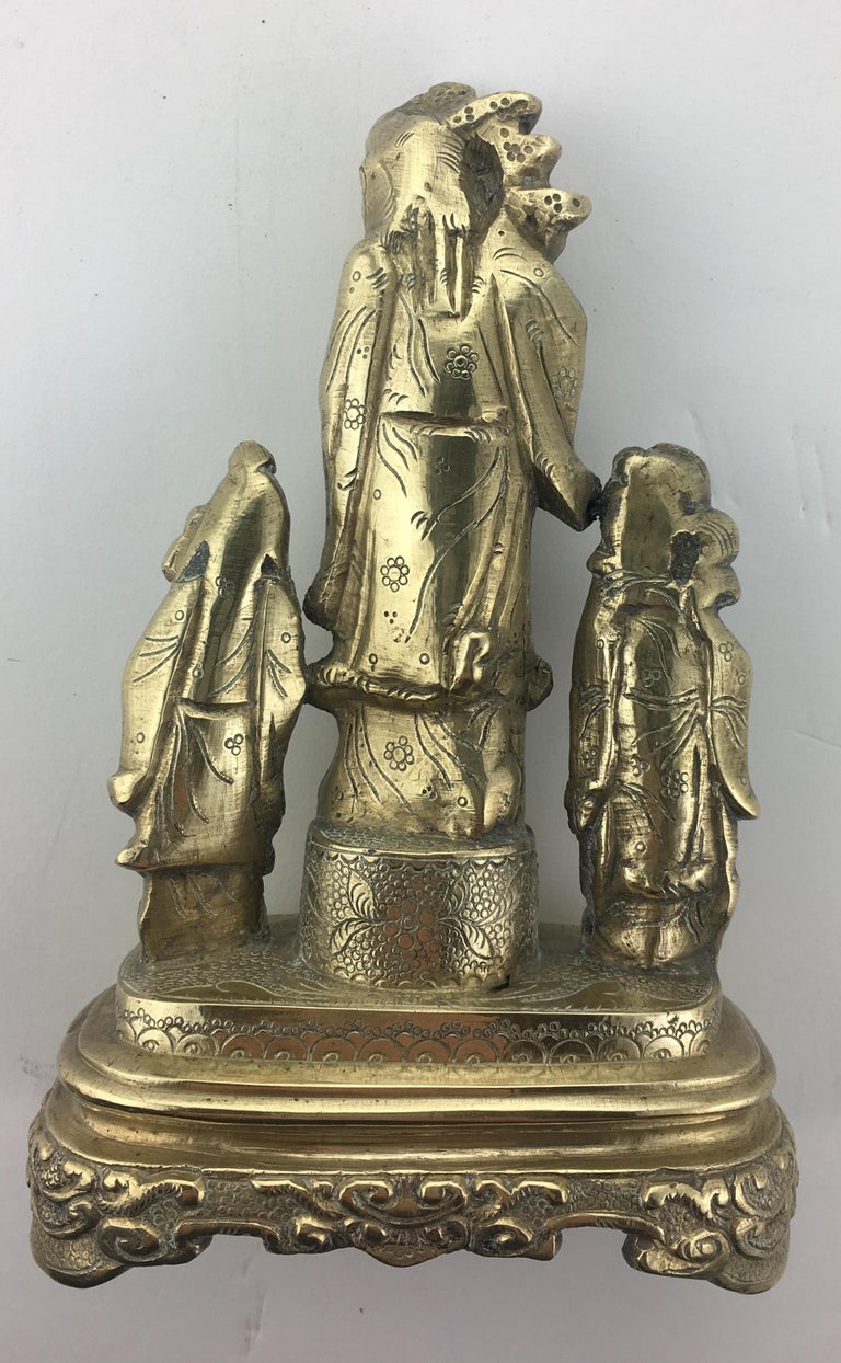 Bronze Chinese Statue of Three Figures For Sale at 1stDibs three