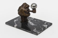 Bronze, Chrome, Marble Vintage Sculpture By Victor Salmones Blowing Bubbles