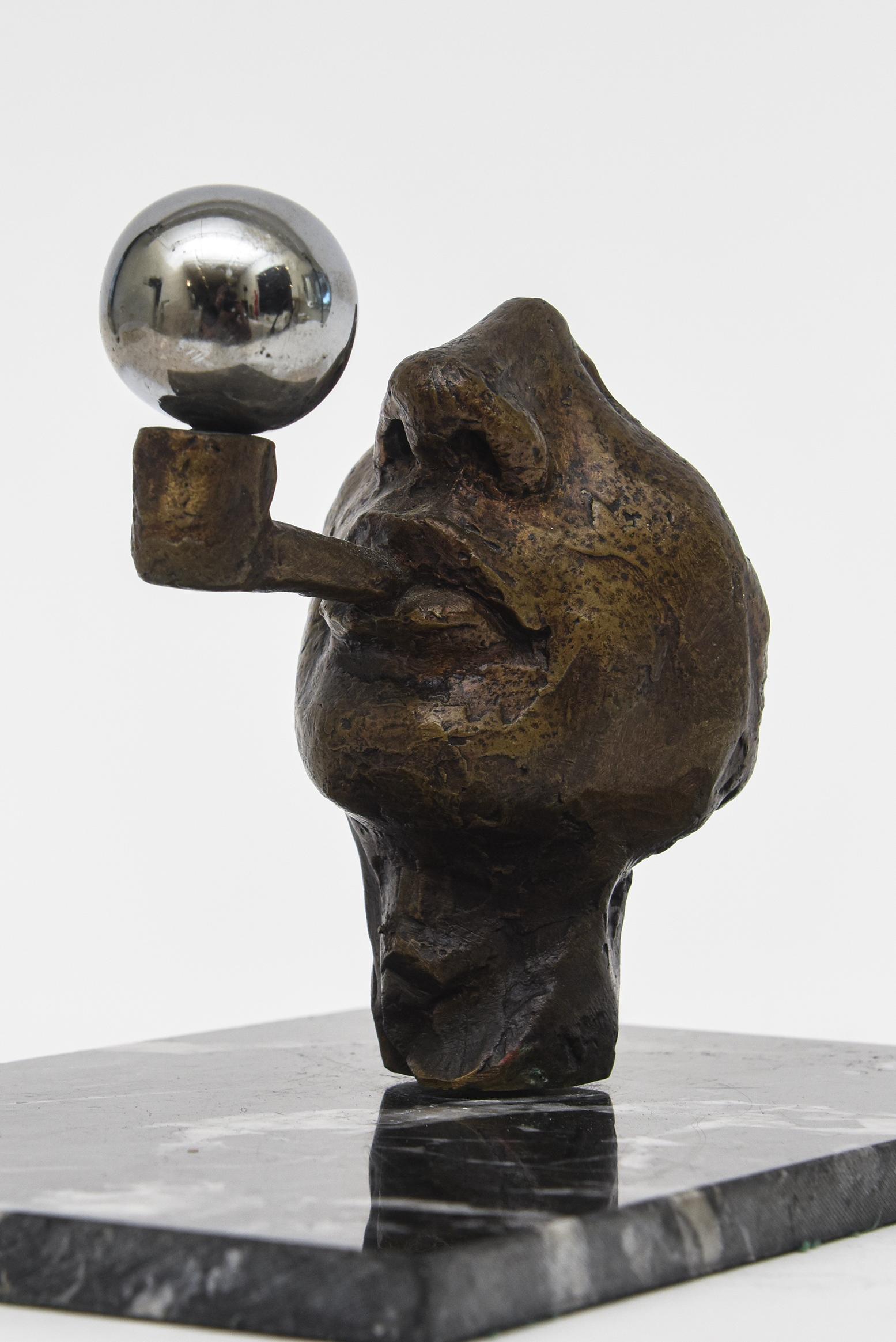 Late 20th Century  Bronze, Chrome, Marble Vintage Sculpture By Victor Salmones Blowing Bubbles For Sale