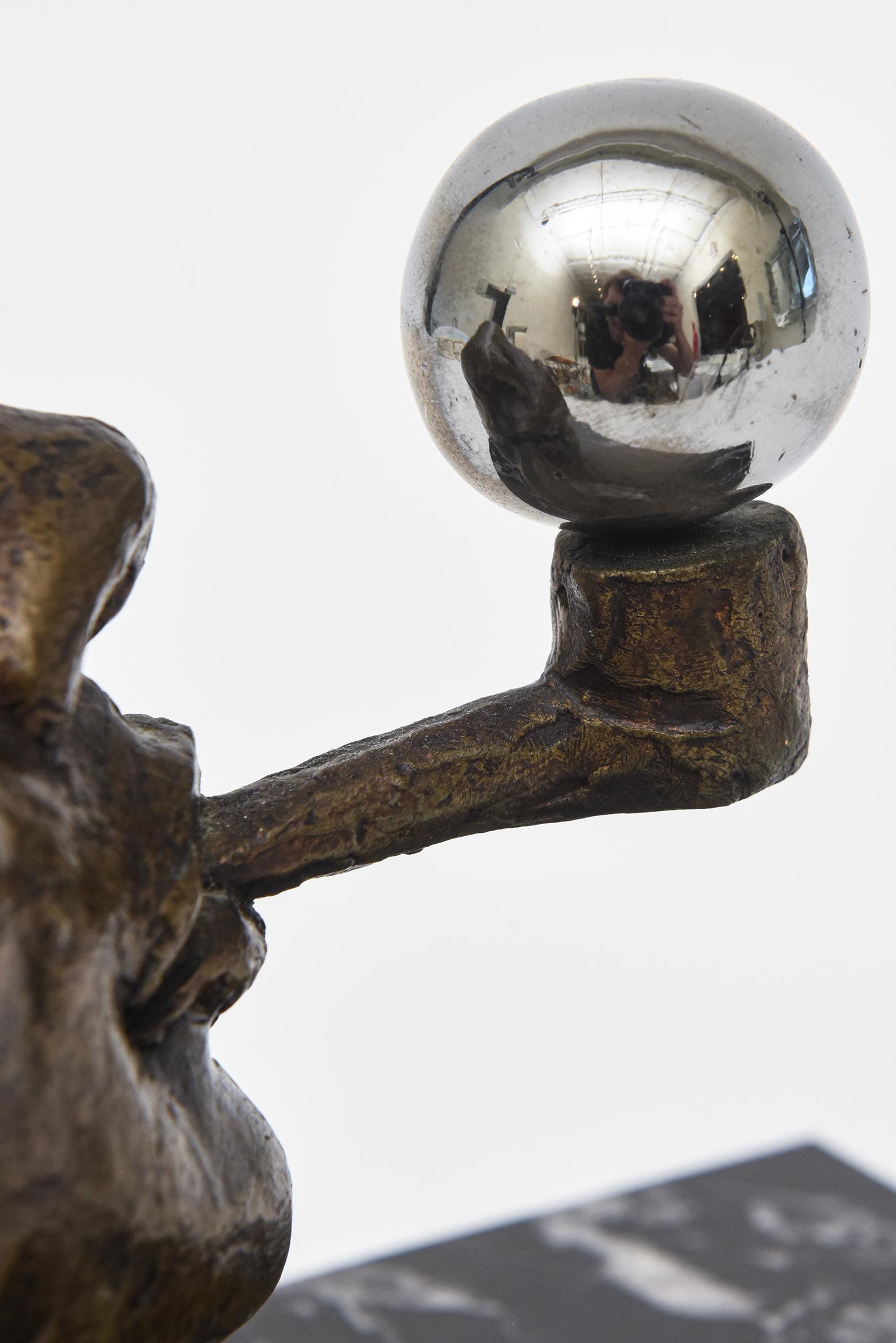  Bronze, Chrome, Marble Vintage Sculpture By Victor Salmones Blowing Bubbles For Sale 2