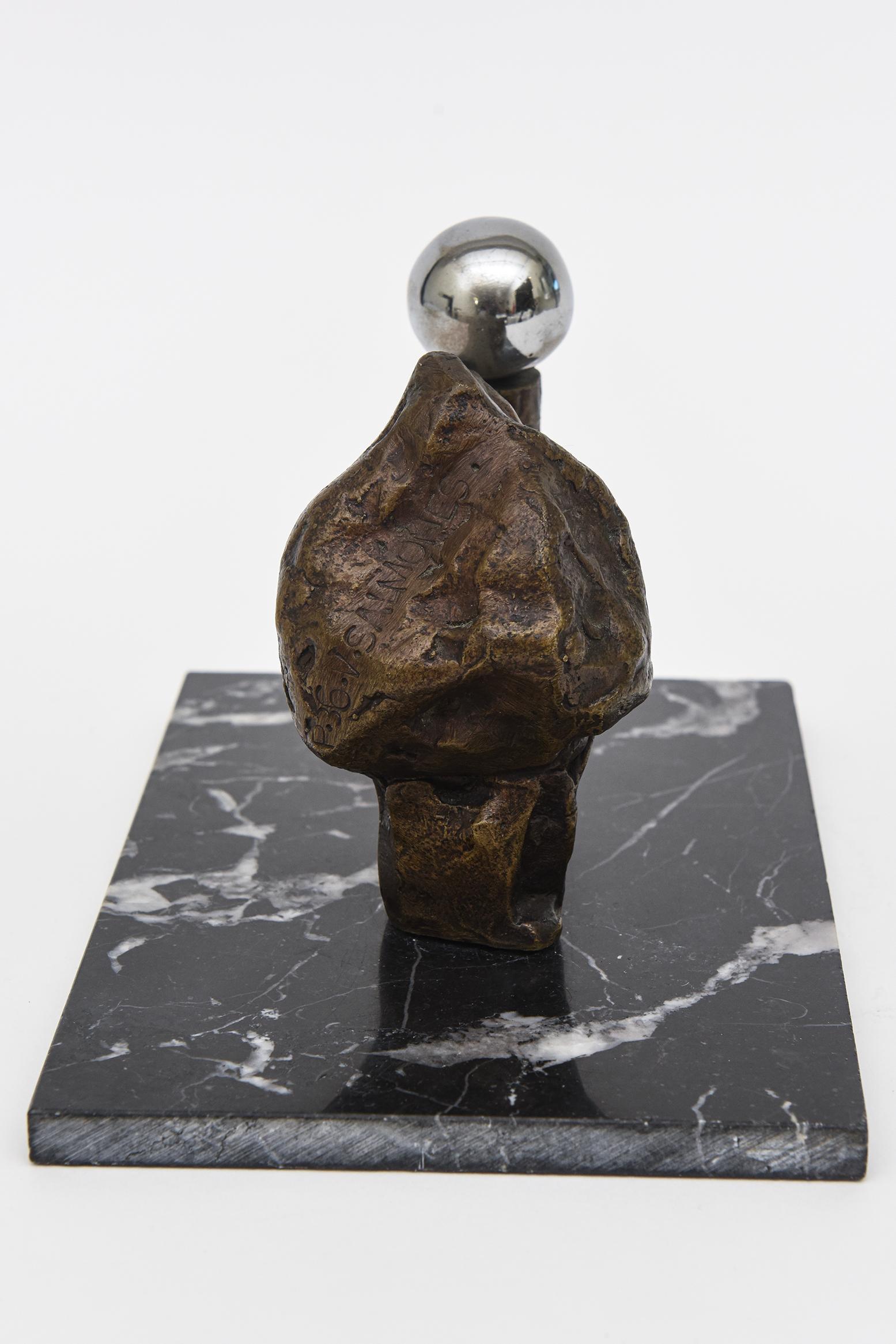  Bronze, Chrome, Marble Vintage Sculpture By Victor Salmones Blowing Bubbles For Sale 3