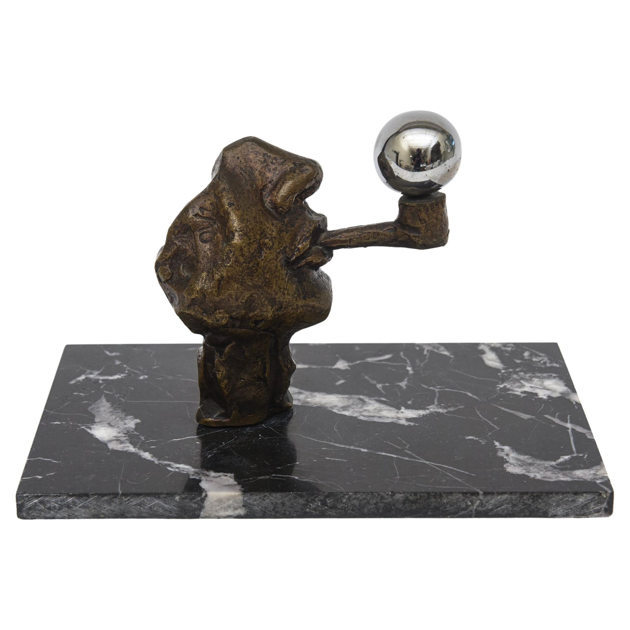  Bronze, Chrome, Marble Vintage Sculpture By Victor Salmones Blowing Bubbles en vente
