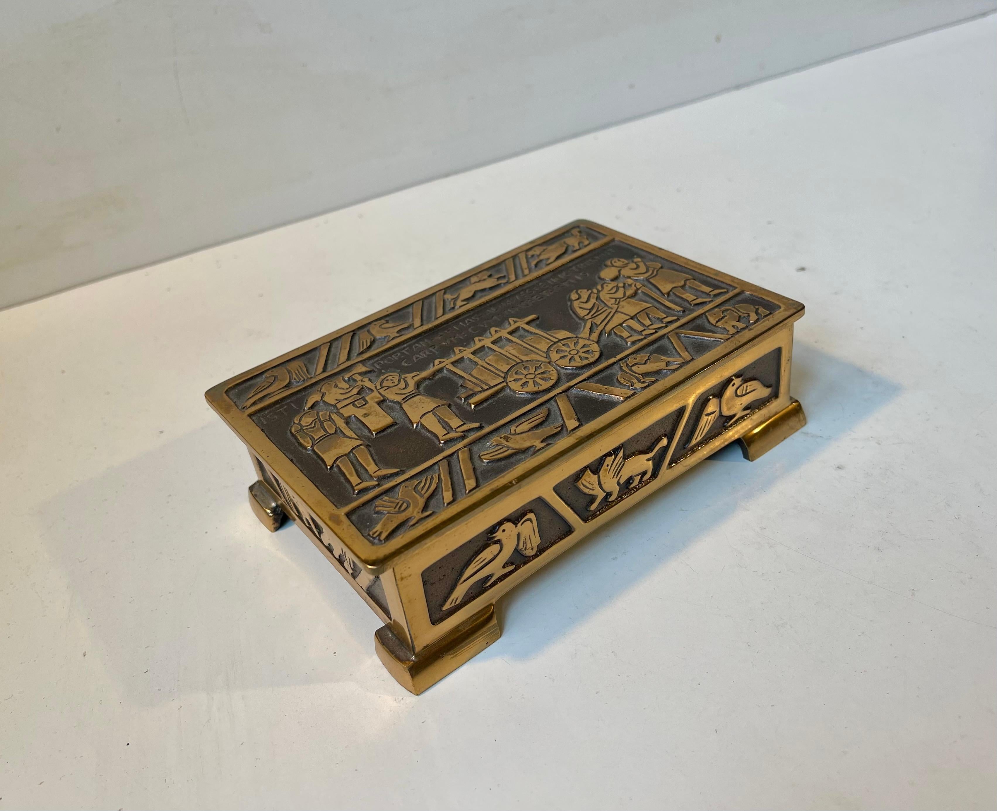 20th Century Bronze Cigar Box w. Scene from The Bayeux Tapestry by N. Dam Ravn