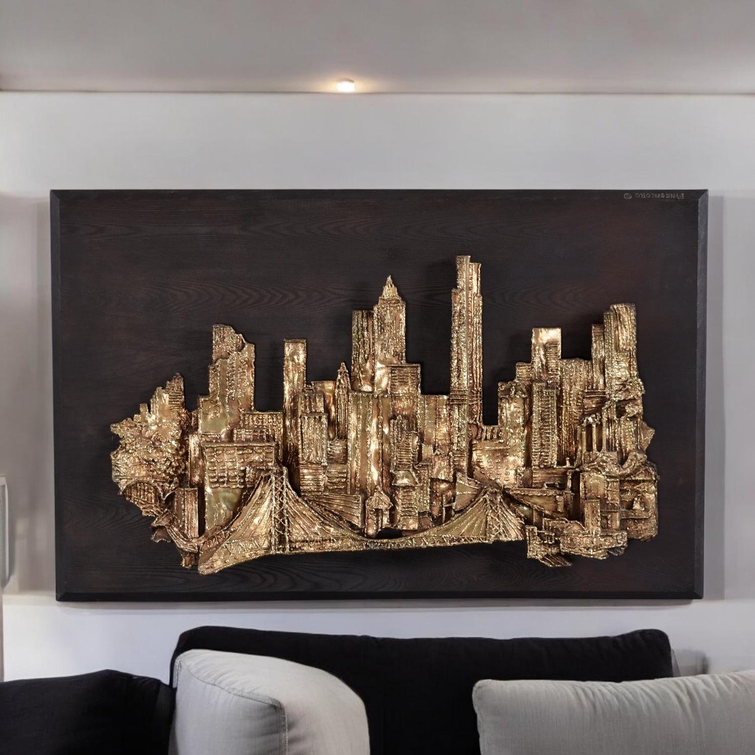 Sculpture murale de paysage urbain en bronze par Finesse Originals, 1970 en vente 2
