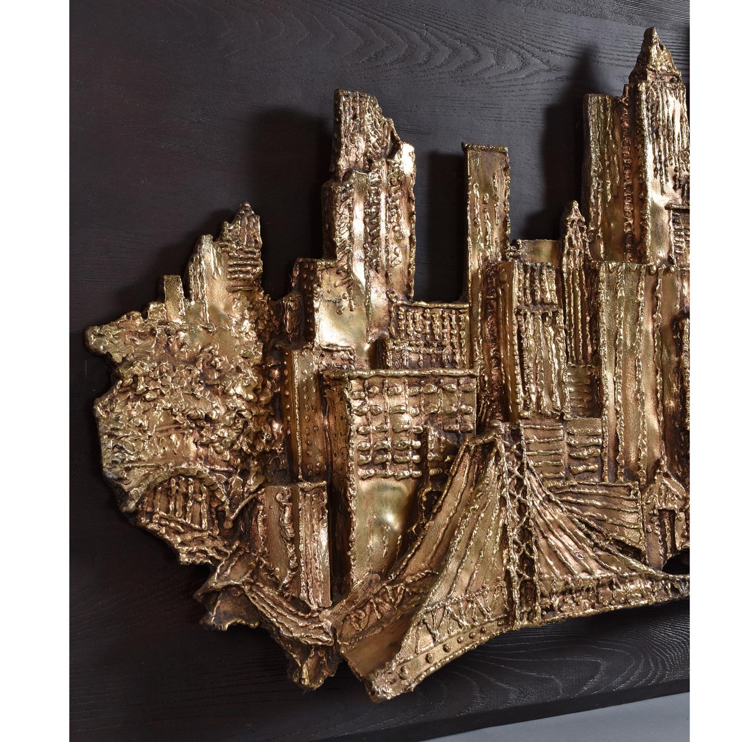 Sculpture murale de paysage urbain en bronze par Finesse Originals, 1970 Excellent état - En vente à Chattanooga, TN
