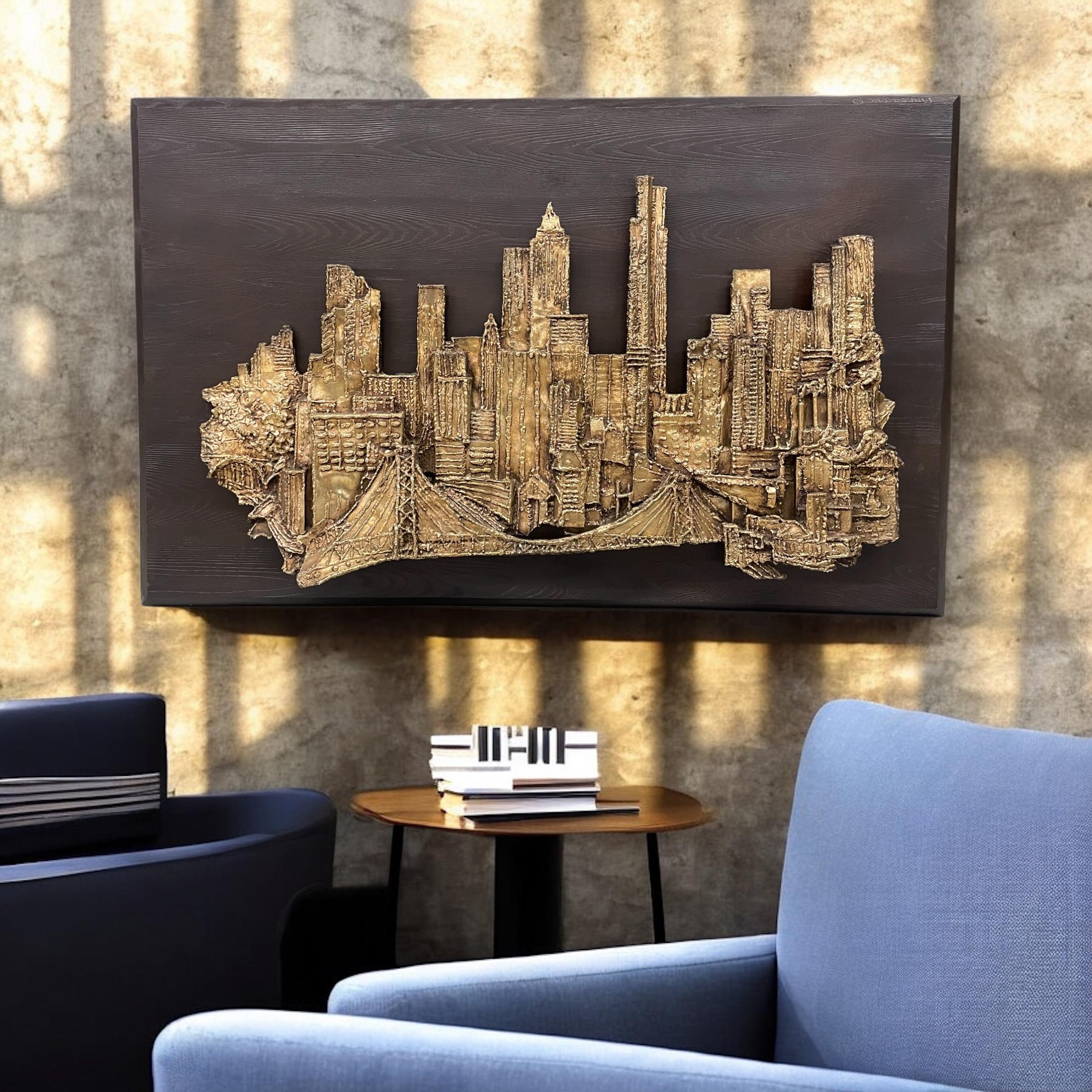 Sculpture murale de paysage urbain en bronze par Finesse Originals, 1970 en vente 1