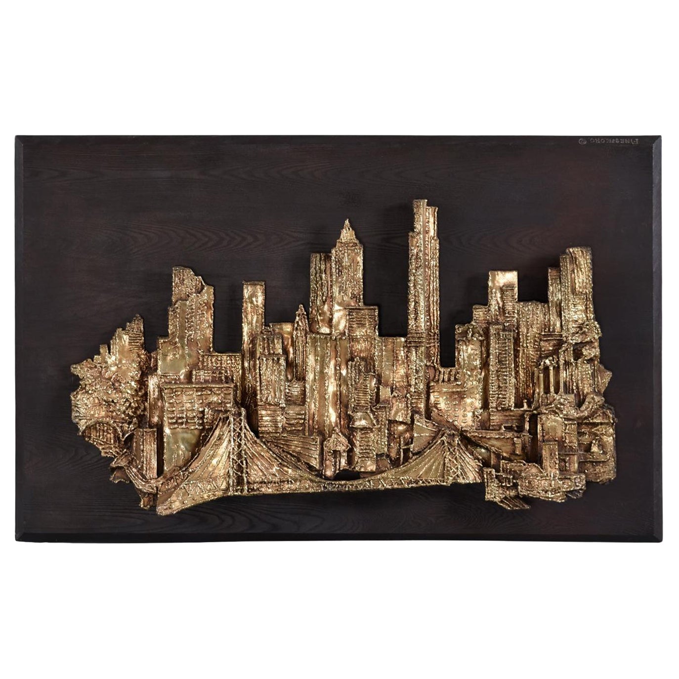 Scultura da parete in bronzo con paesaggio urbano di Finesse Originals, anni '70