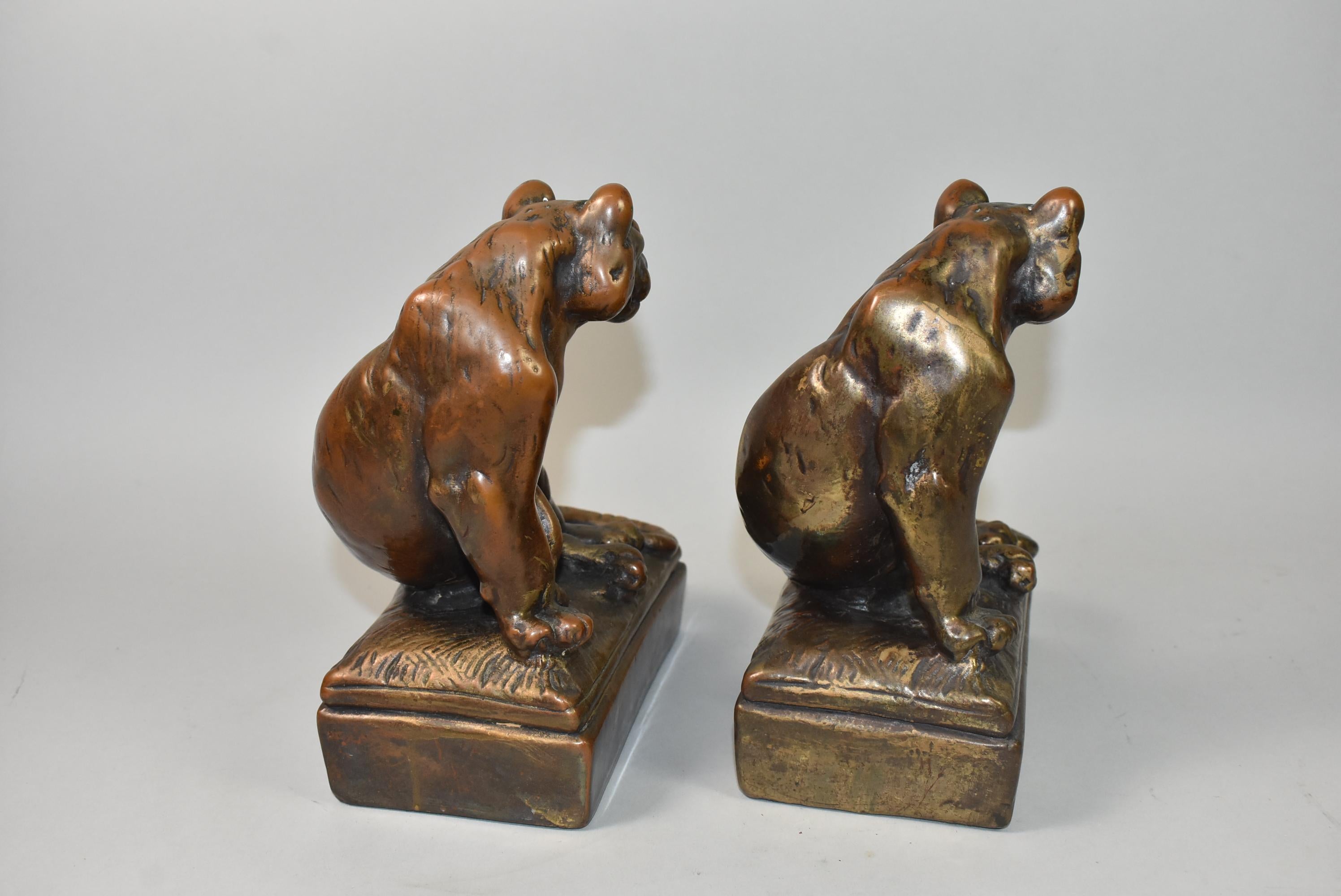 Bronze Clad Lion/Tiger Bookends, Attributed to Pompeian by Paul Herzel In Good Condition For Sale In Toledo, OH