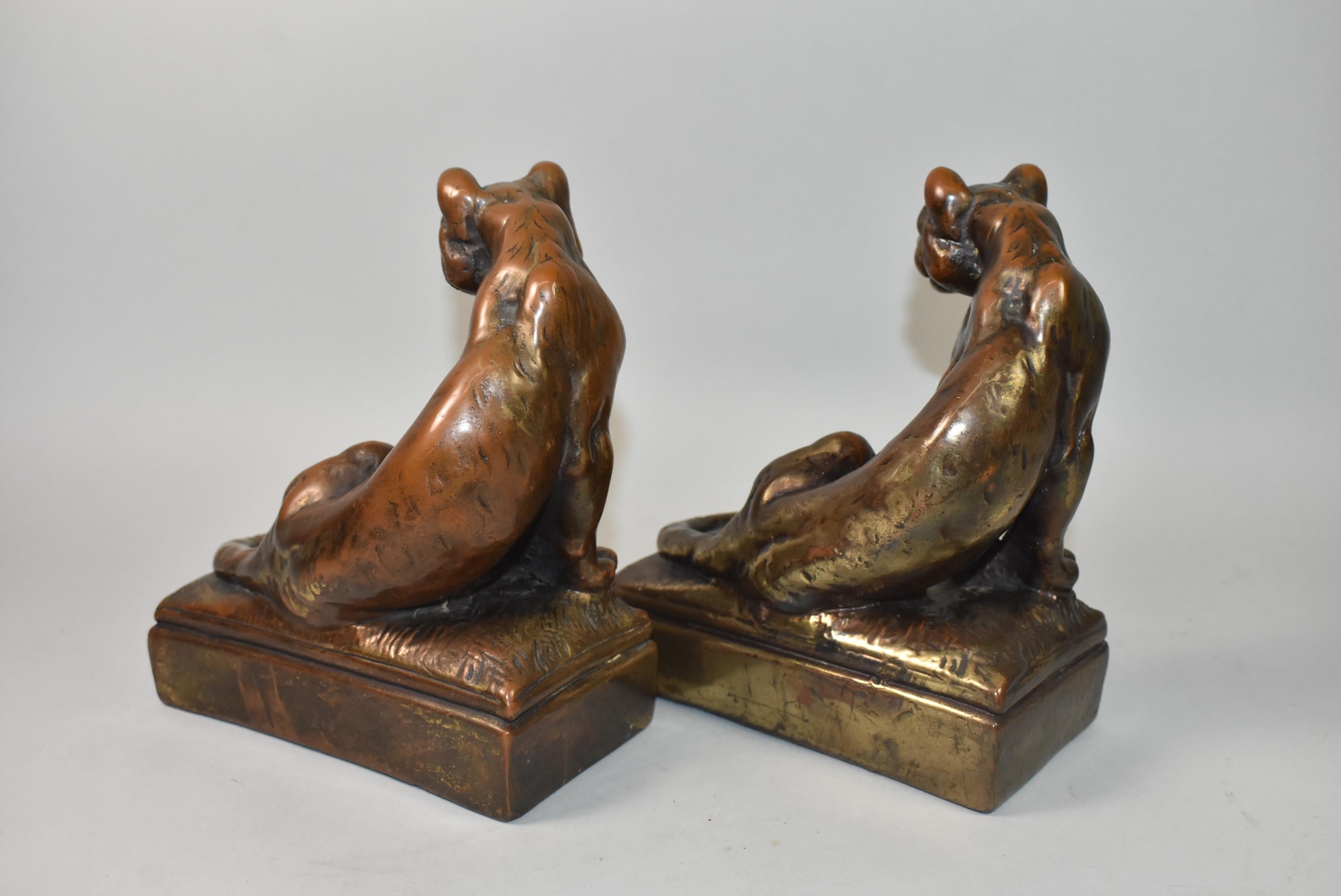 Early 20th Century Bronze Clad Lion/Tiger Bookends, Attributed to Pompeian by Paul Herzel For Sale