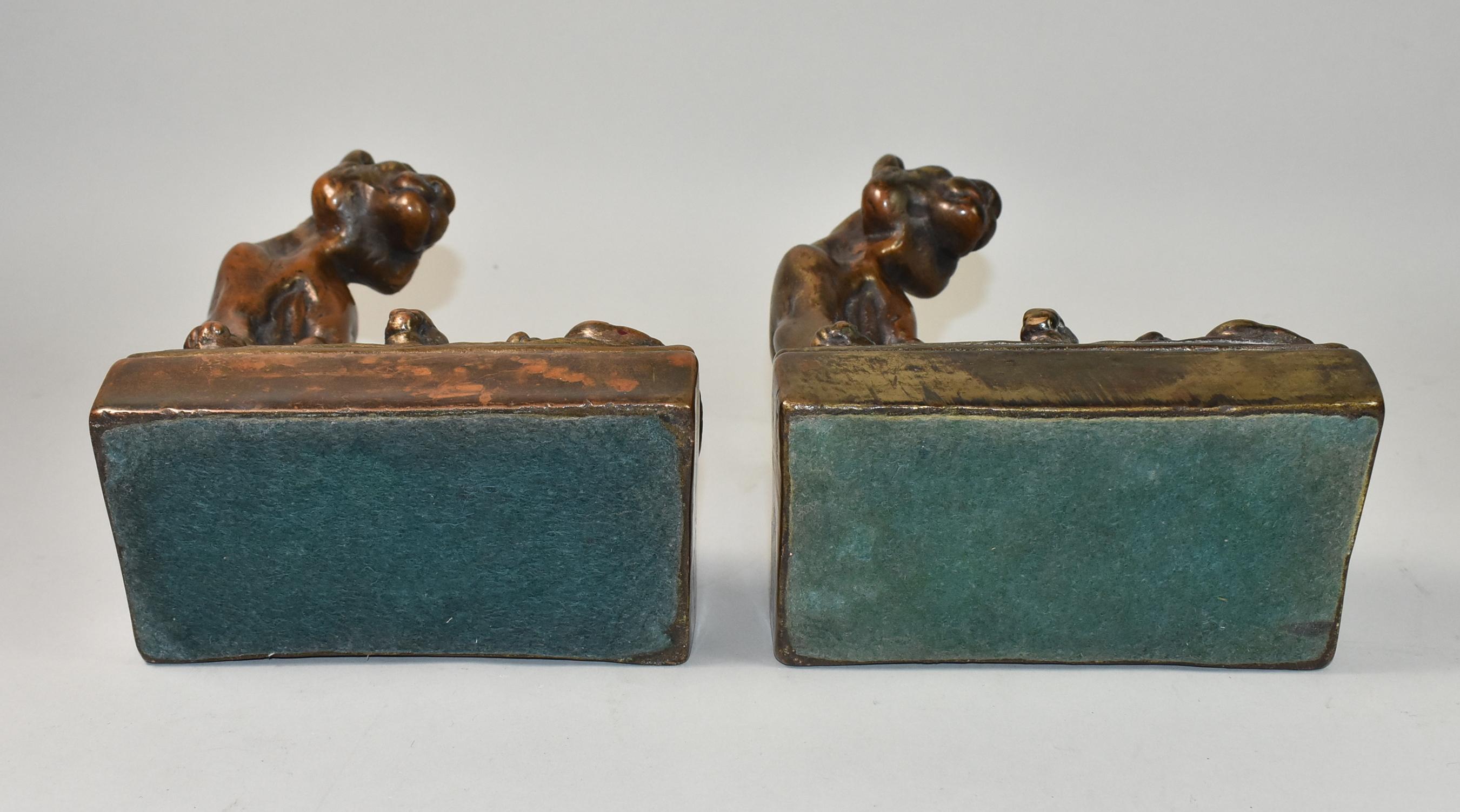Bronze Clad Lion/Tiger Bookends, Attributed to Pompeian by Paul Herzel For Sale 3