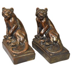 Antique Bronze Clad Lion/Tiger Bookends, Attributed to Pompeian by Paul Herzel