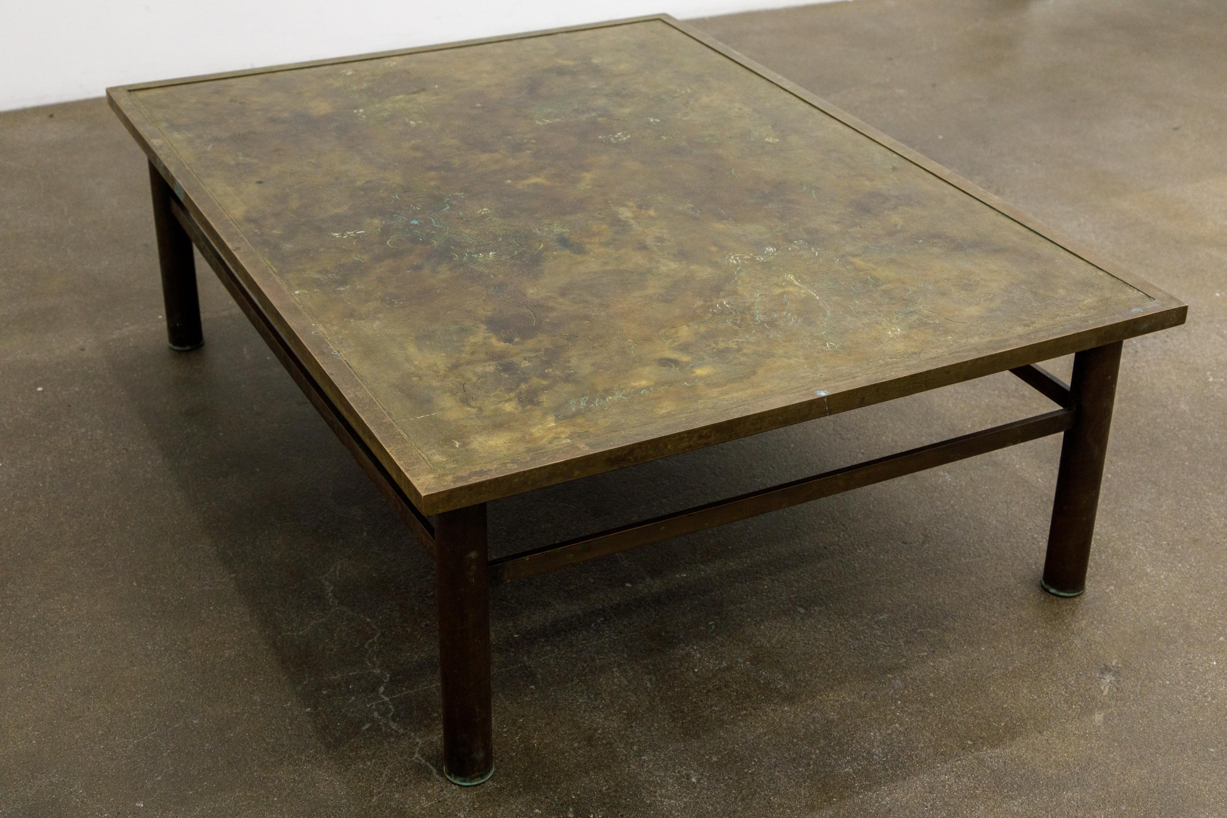 Etched Bronze 'Classical' Cocktail Table by Philip & Kelvin LaVerne, 1960s, Signed