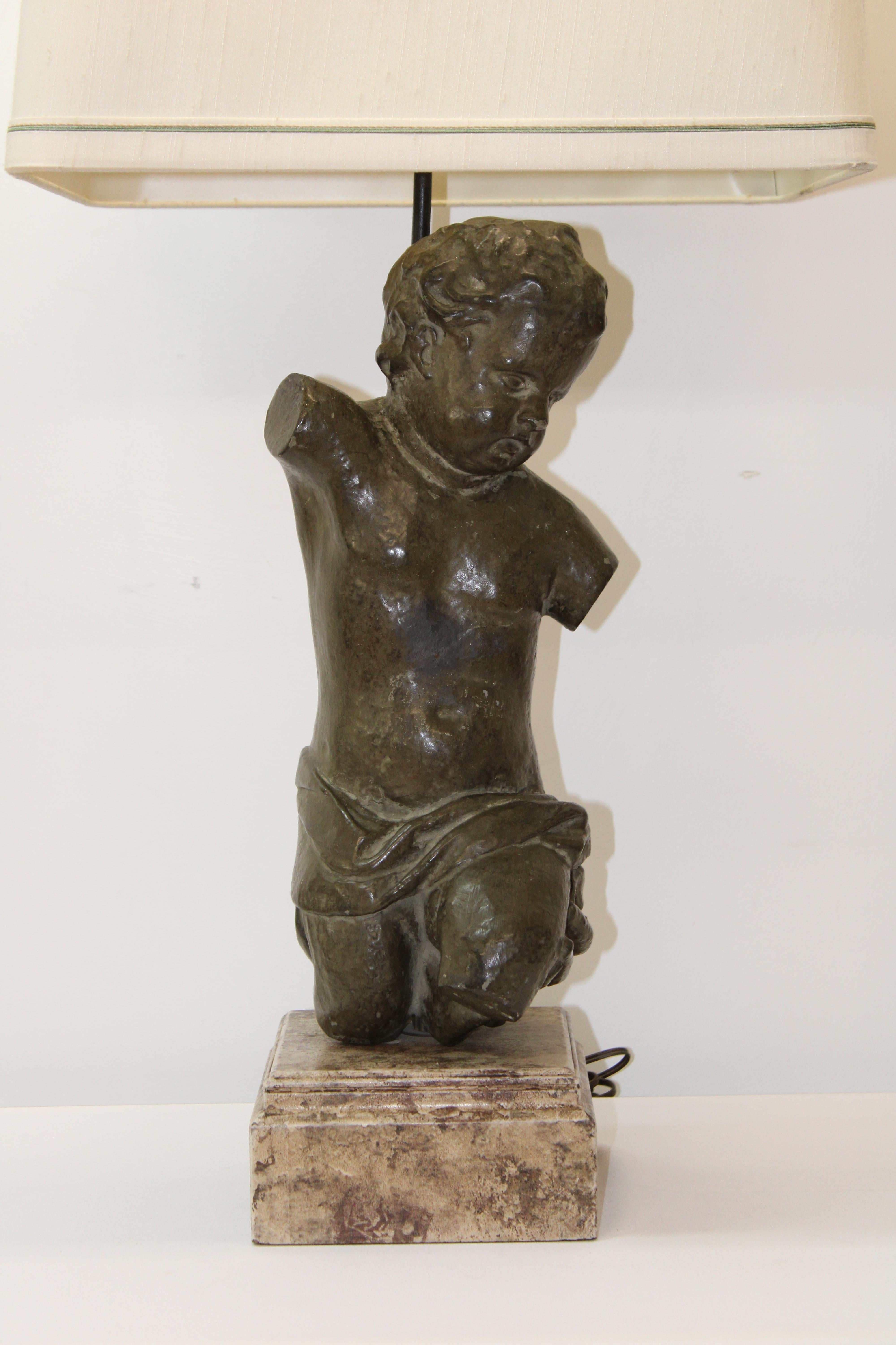 C. 20th century

1940's Bronze classical figure on marble base w/ shade 

This 2 socket table lamp is adorable.