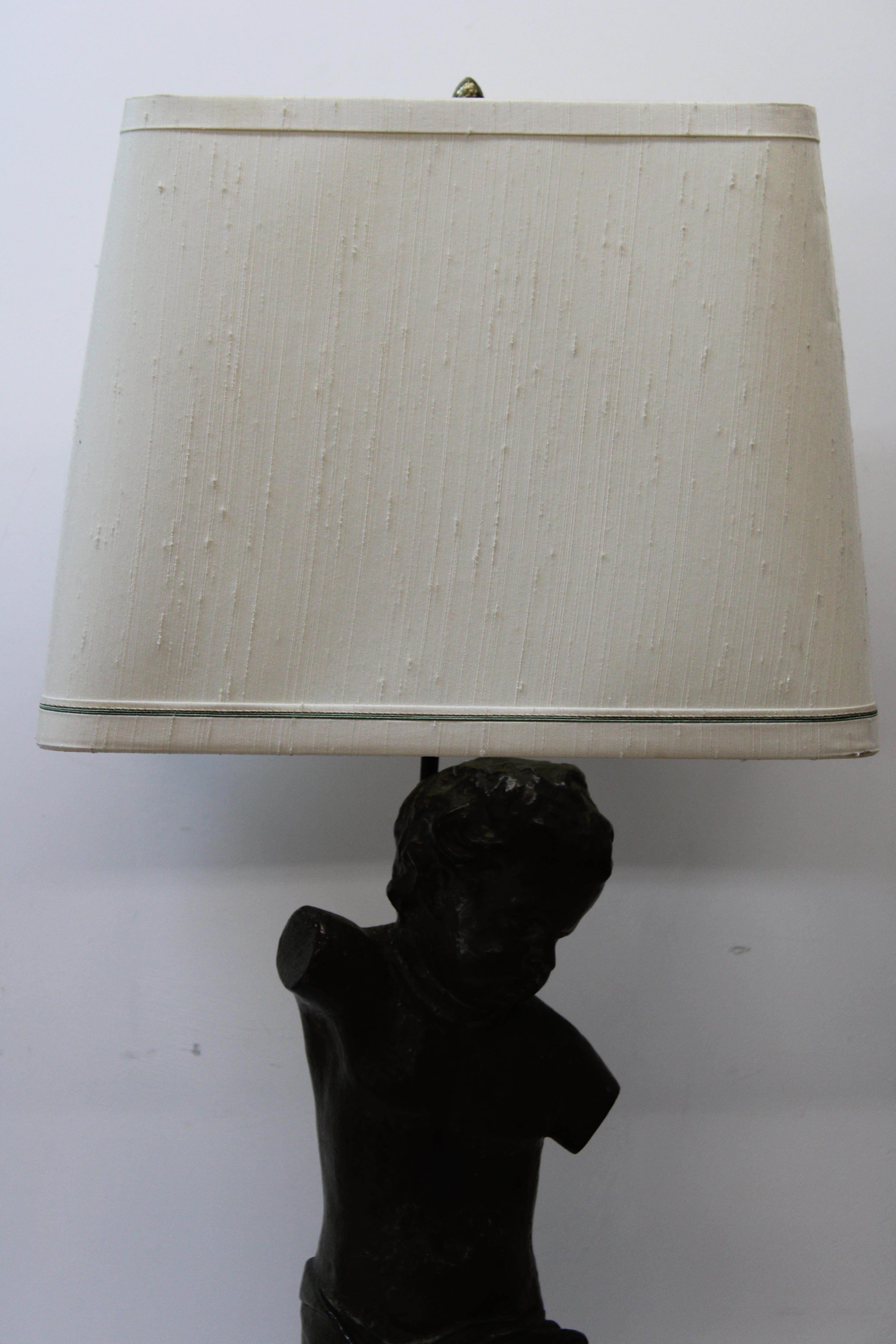 20th Century Bronze Classical Figure on Marble Base w/ Shade For Sale