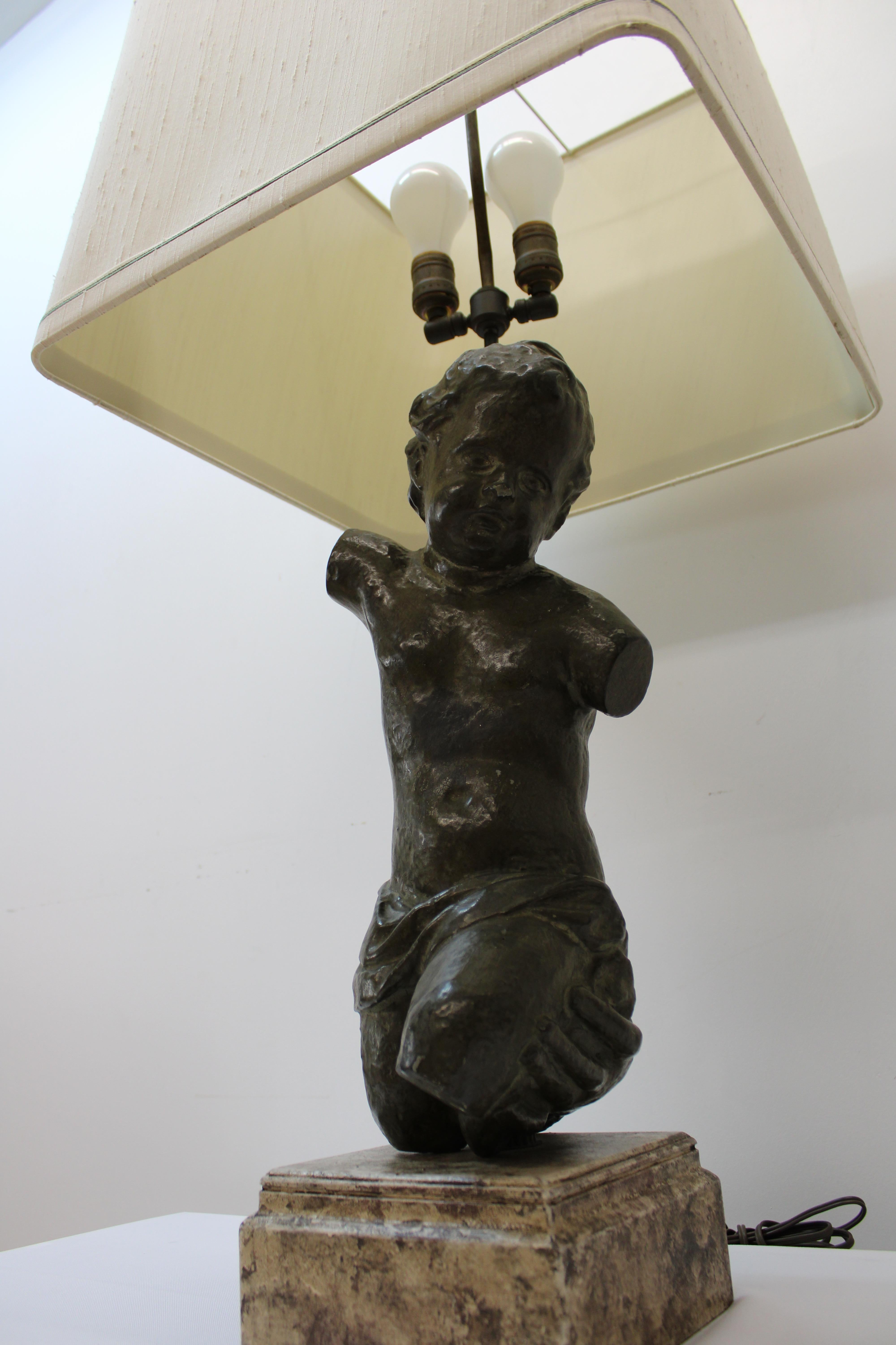 Bronze Classical Figure on Marble Base w/ Shade For Sale 2