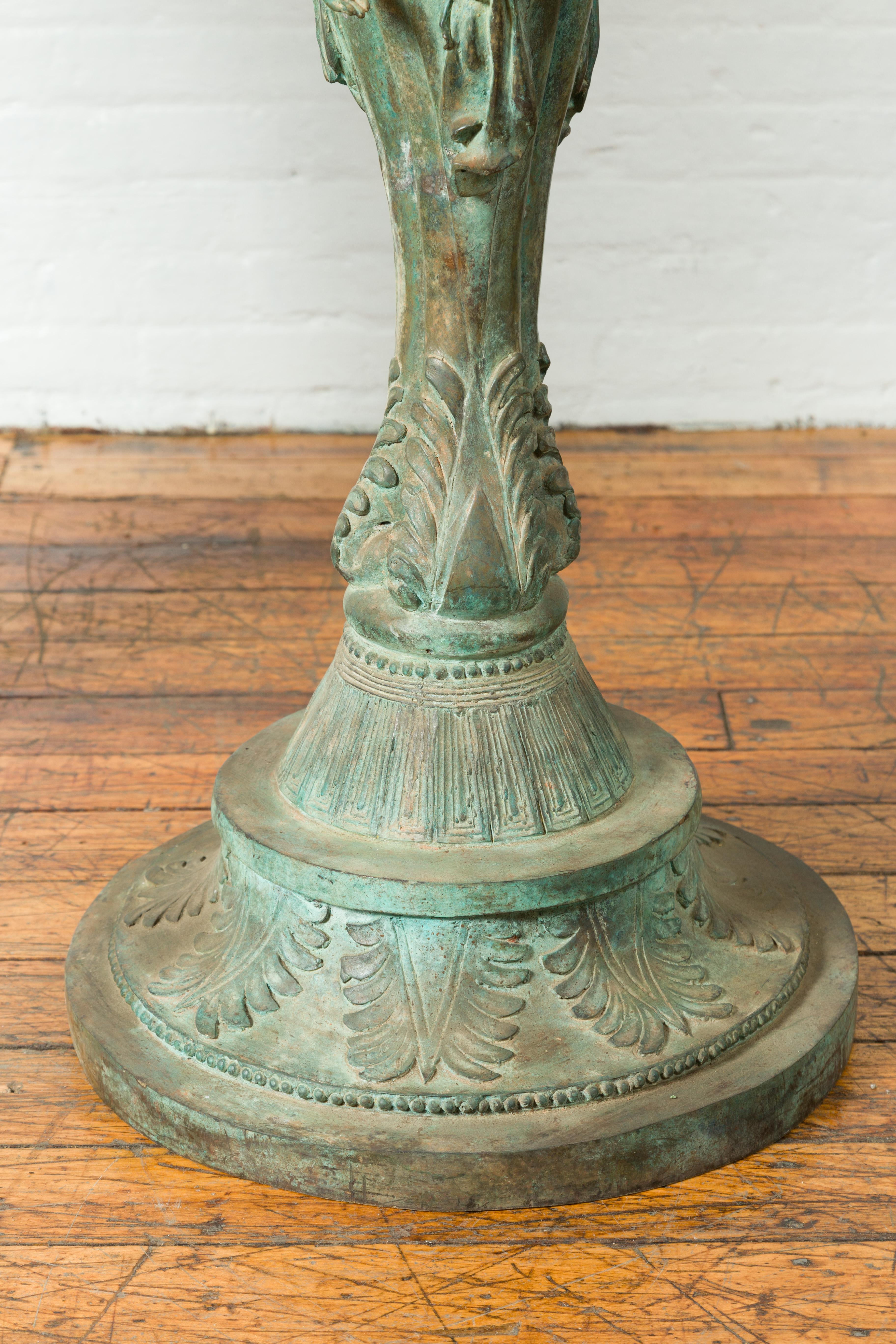 Bronze Classical Triple Cherub Planter Urn with Verdigris Patina For Sale 4
