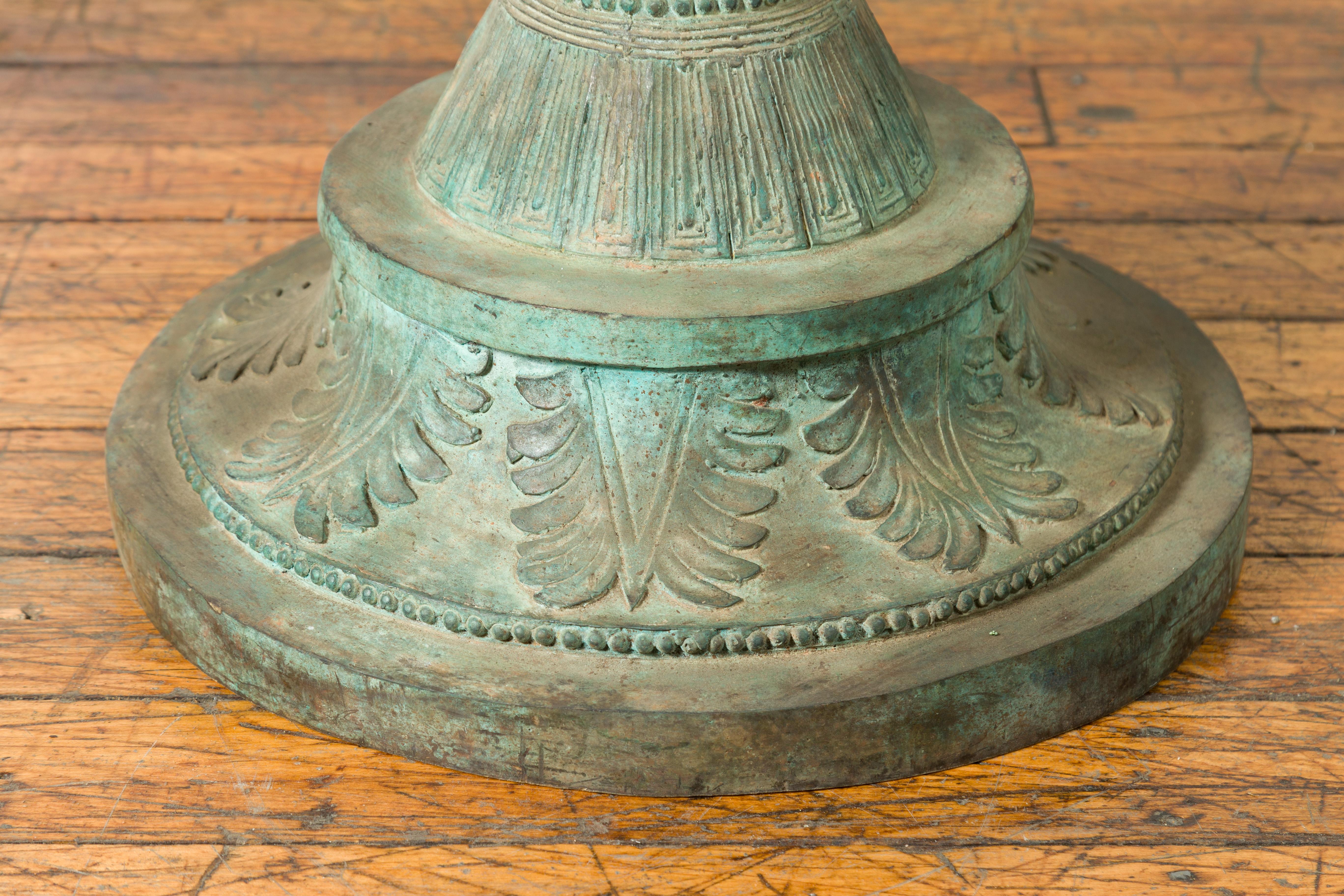 Bronze Classical Triple Cherub Planter Urn with Verdigris Patina For Sale 6