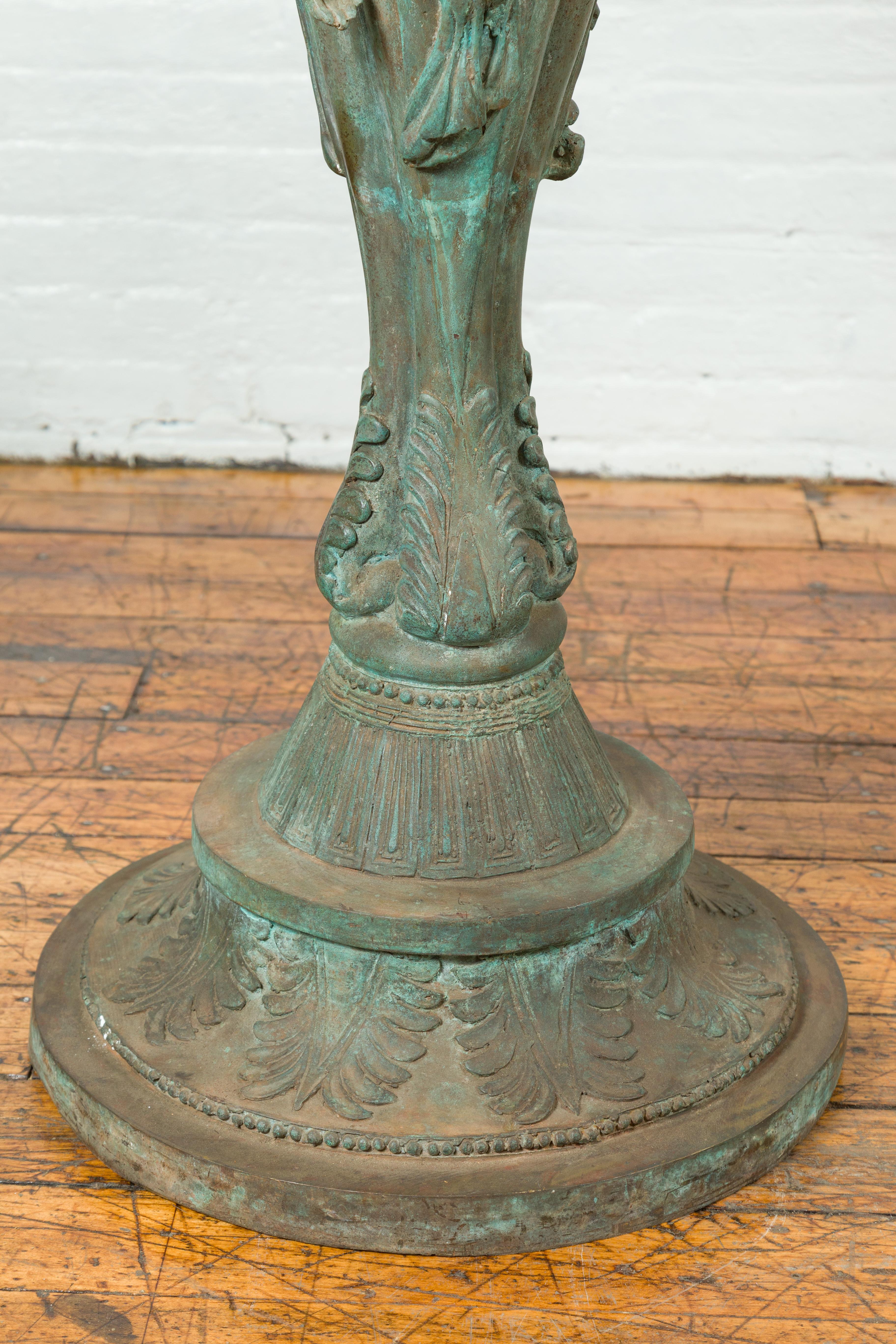 Bronze Classical Triple Cherub Planter Urn with Verdigris Patina For Sale 7