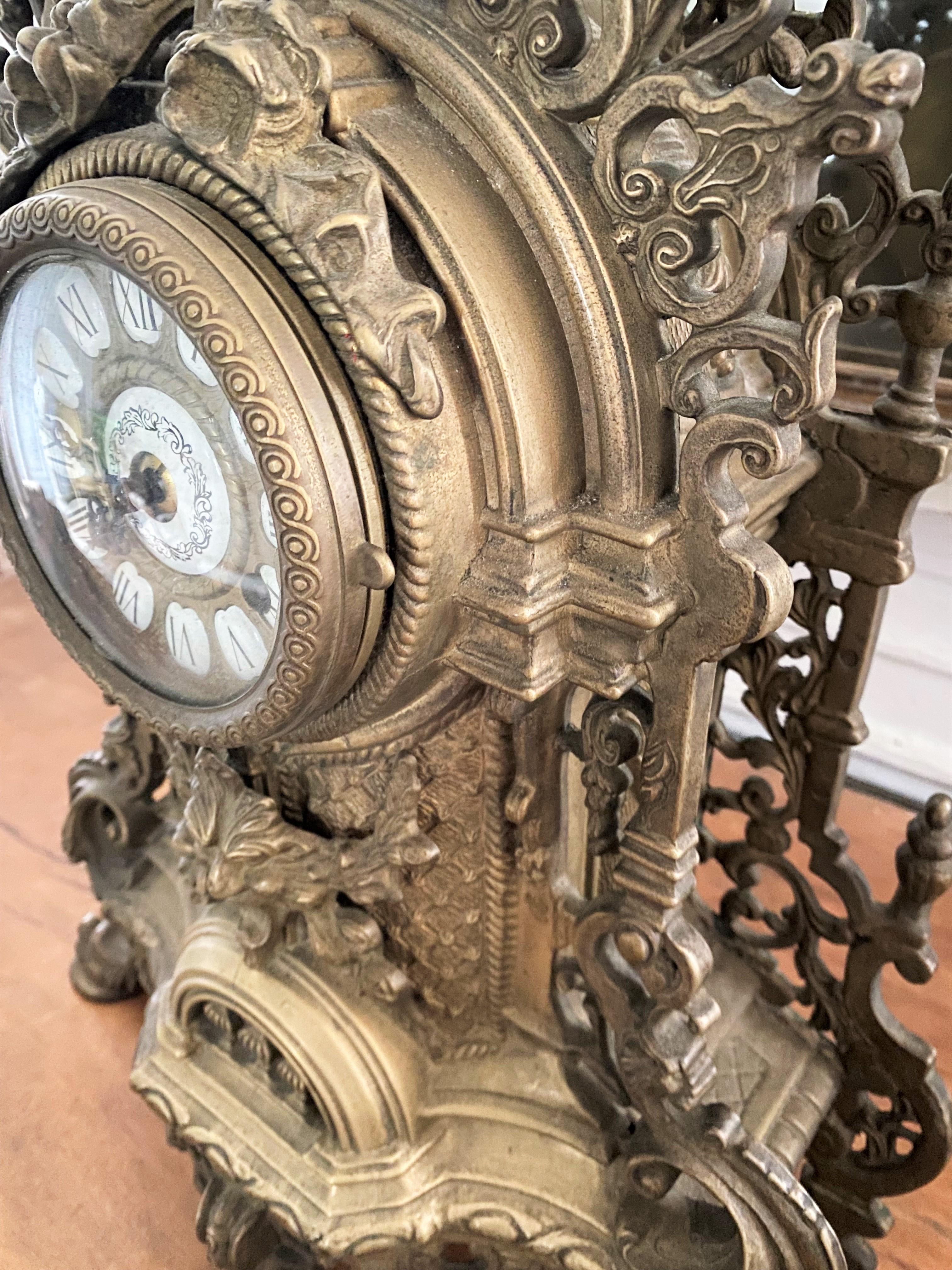 Baroque Decorative Golden Clock in the Louis XIV Style  For Sale