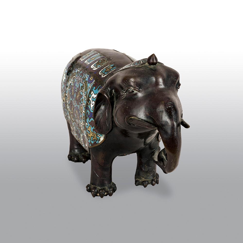 Giapponese Bronzo Champlevé  Elefante smaltato in vendita
