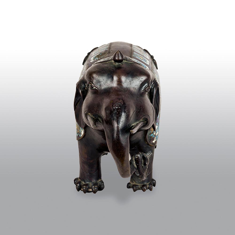 Bronze Champlevé  Enamel Elephant In Fair Condition For Sale In Uckfield, Sussex