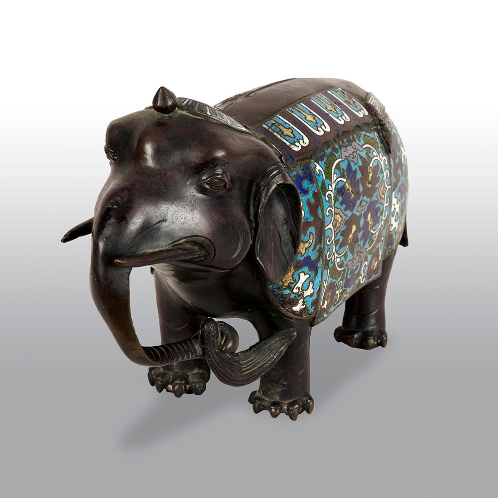 XX secolo Bronzo Champlevé  Elefante smaltato in vendita