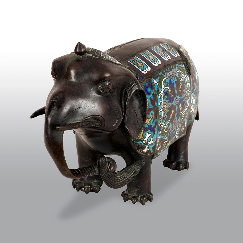 20th Century Bronze Champlevé  Enamel Elephant For Sale