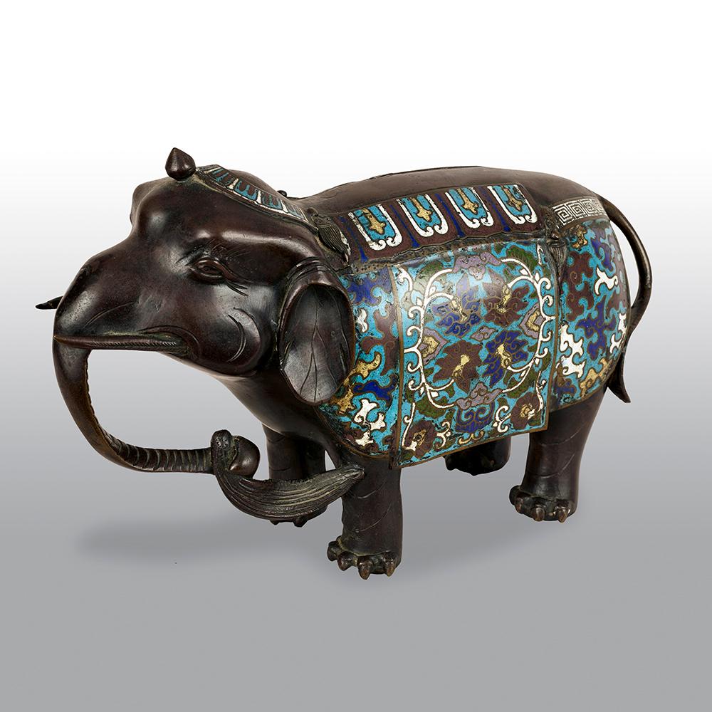 Bronze Champlevé  Enamel Elephant For Sale 1