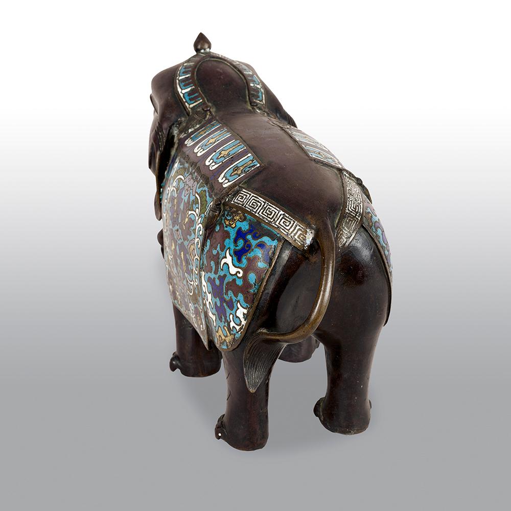 Bronze Champlevé  Enamel Elephant For Sale 4