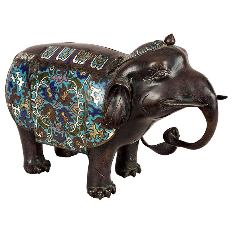Bronze Champlevé  Enamel Elephant For Sale
