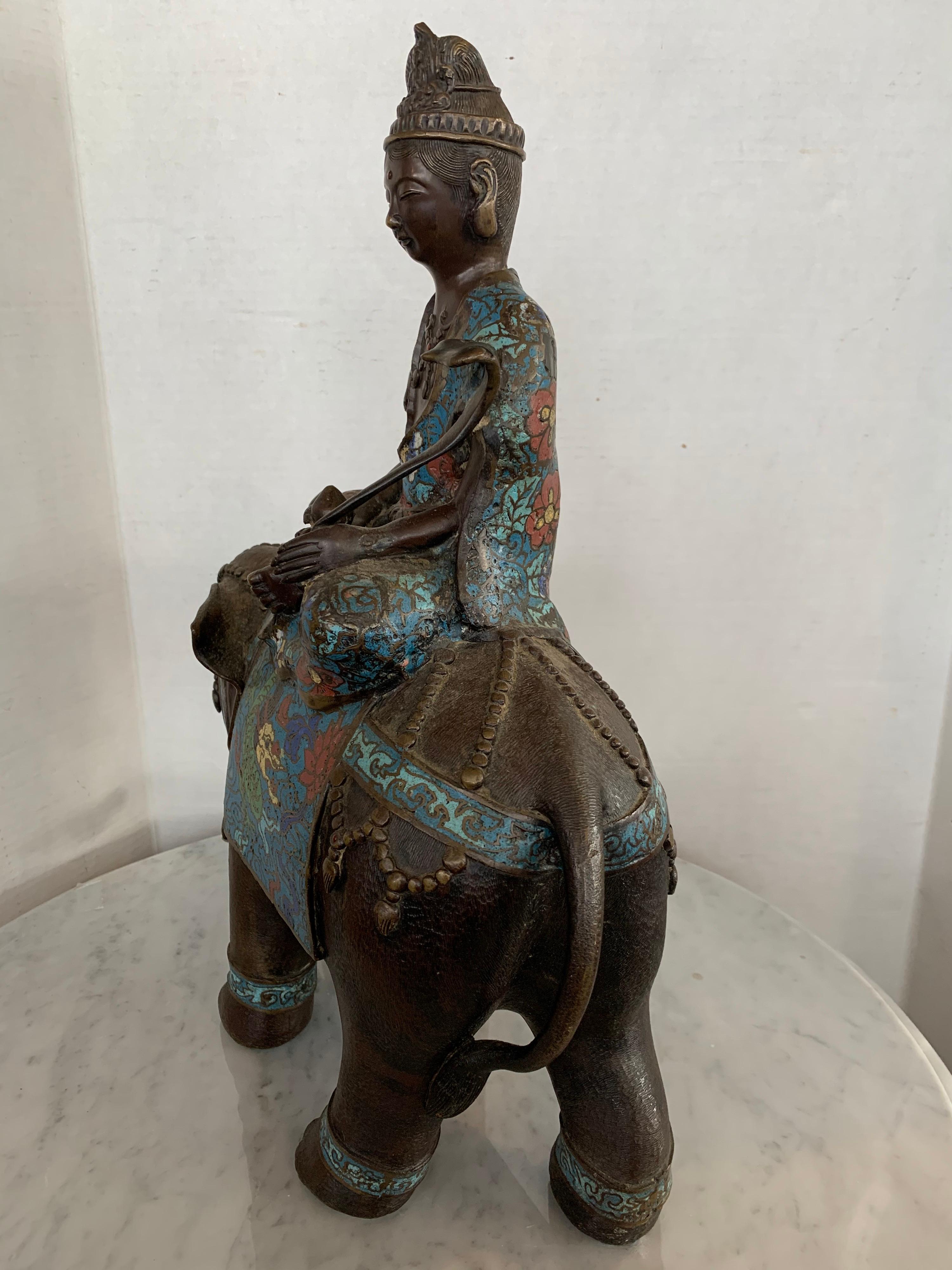 Bronze Buddha on Cloisonné Enamel Elephant Sculpture 5
