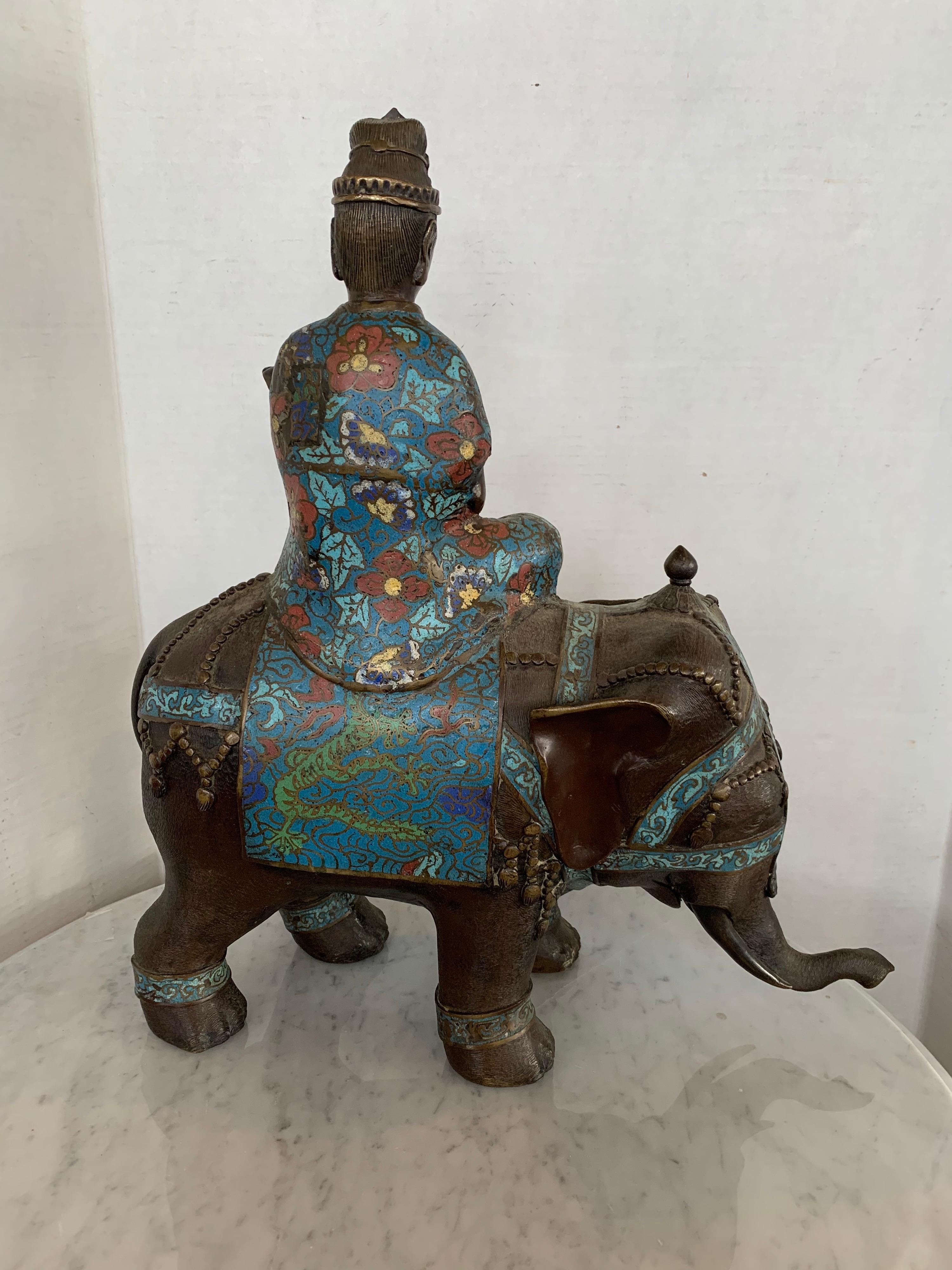 Bronze Buddha on Cloisonné Enamel Elephant Sculpture 7