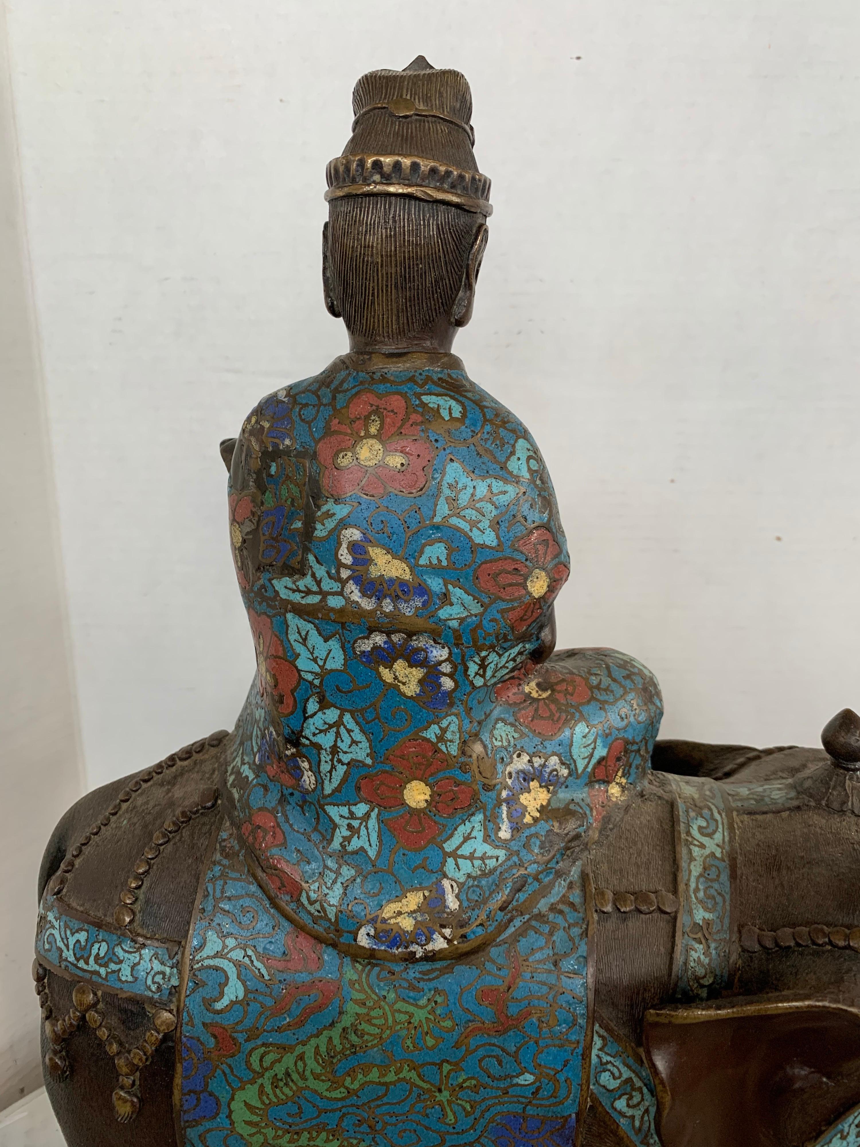 Bronze Buddha on Cloisonné Enamel Elephant Sculpture 8