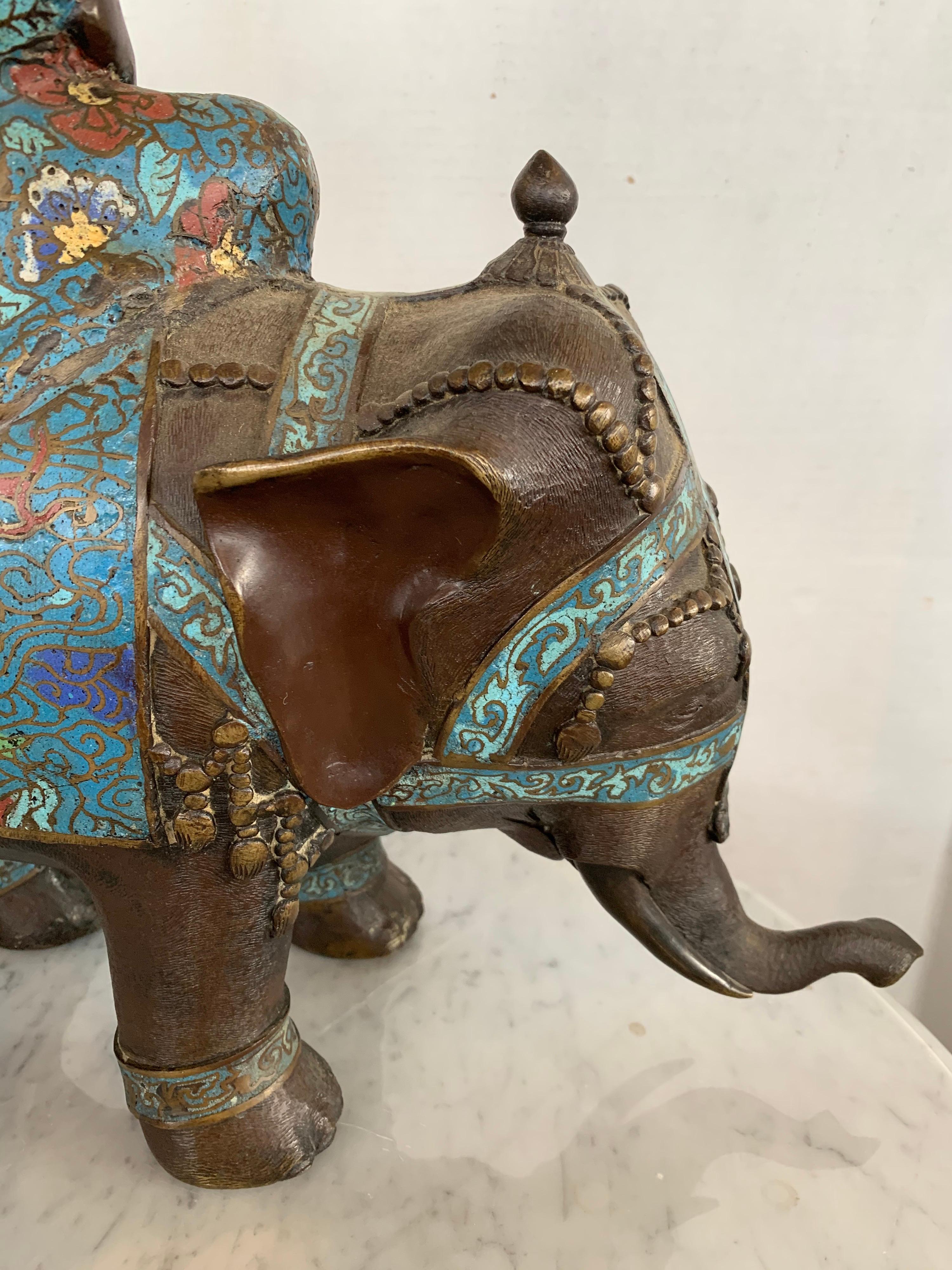 Bronze Buddha on Cloisonné Enamel Elephant Sculpture 10