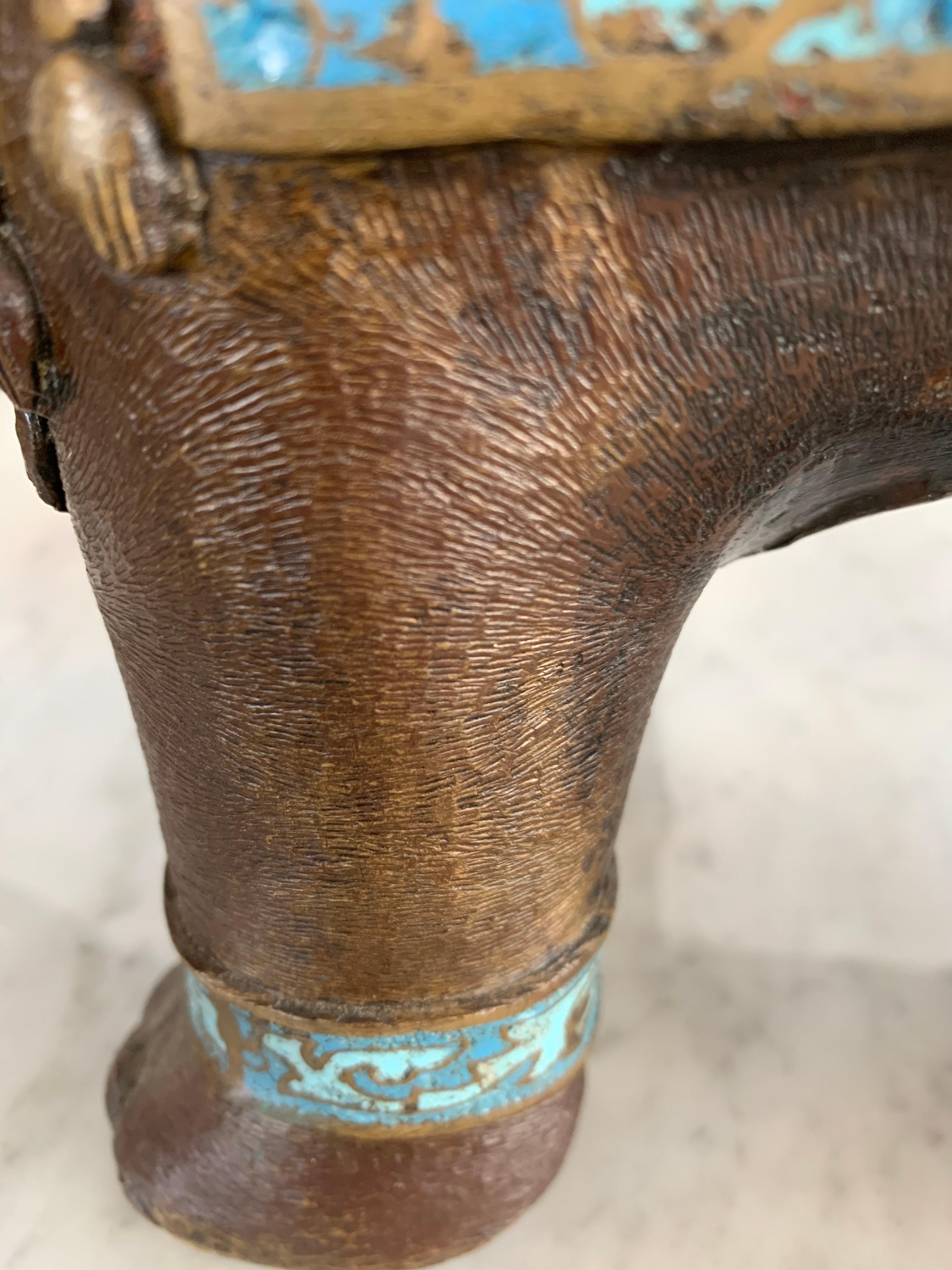 Bronze Buddha on Cloisonné Enamel Elephant Sculpture 14