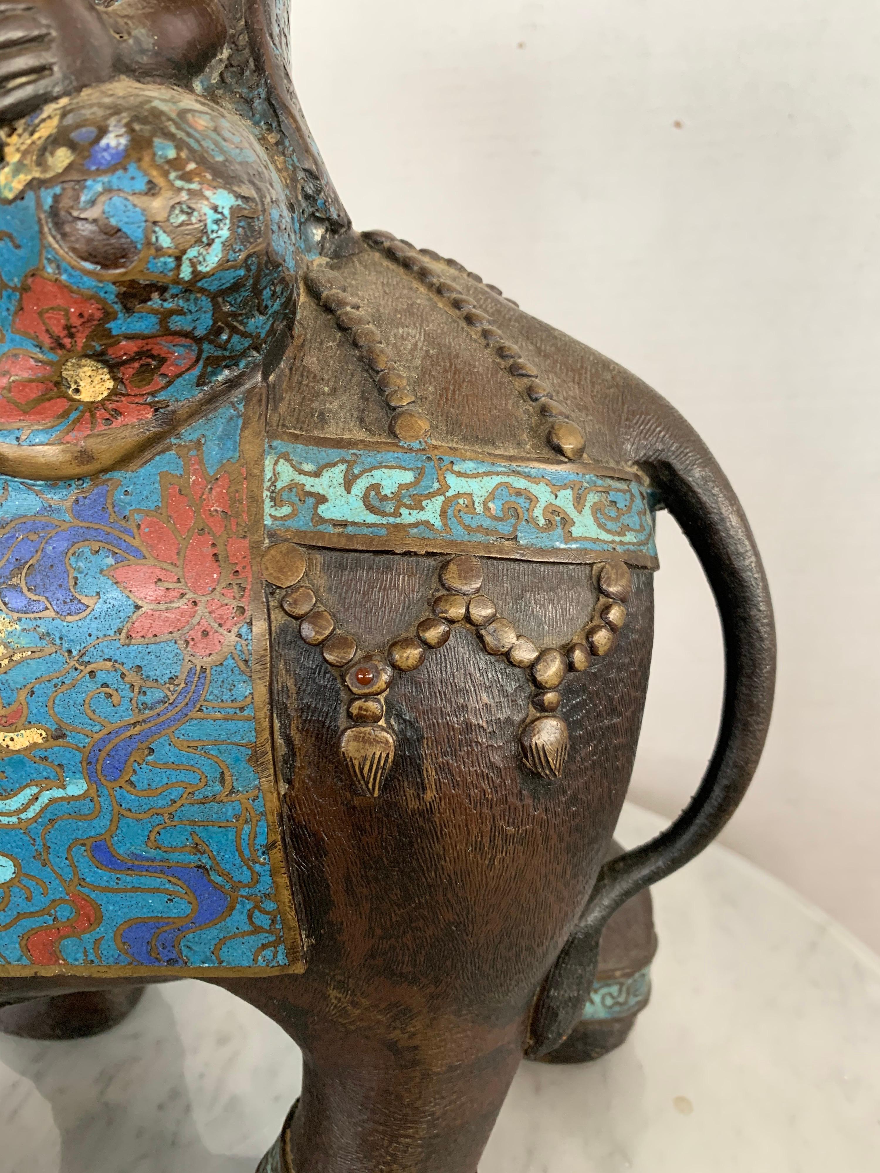 Bronze Buddha on Cloisonné Enamel Elephant Sculpture 1